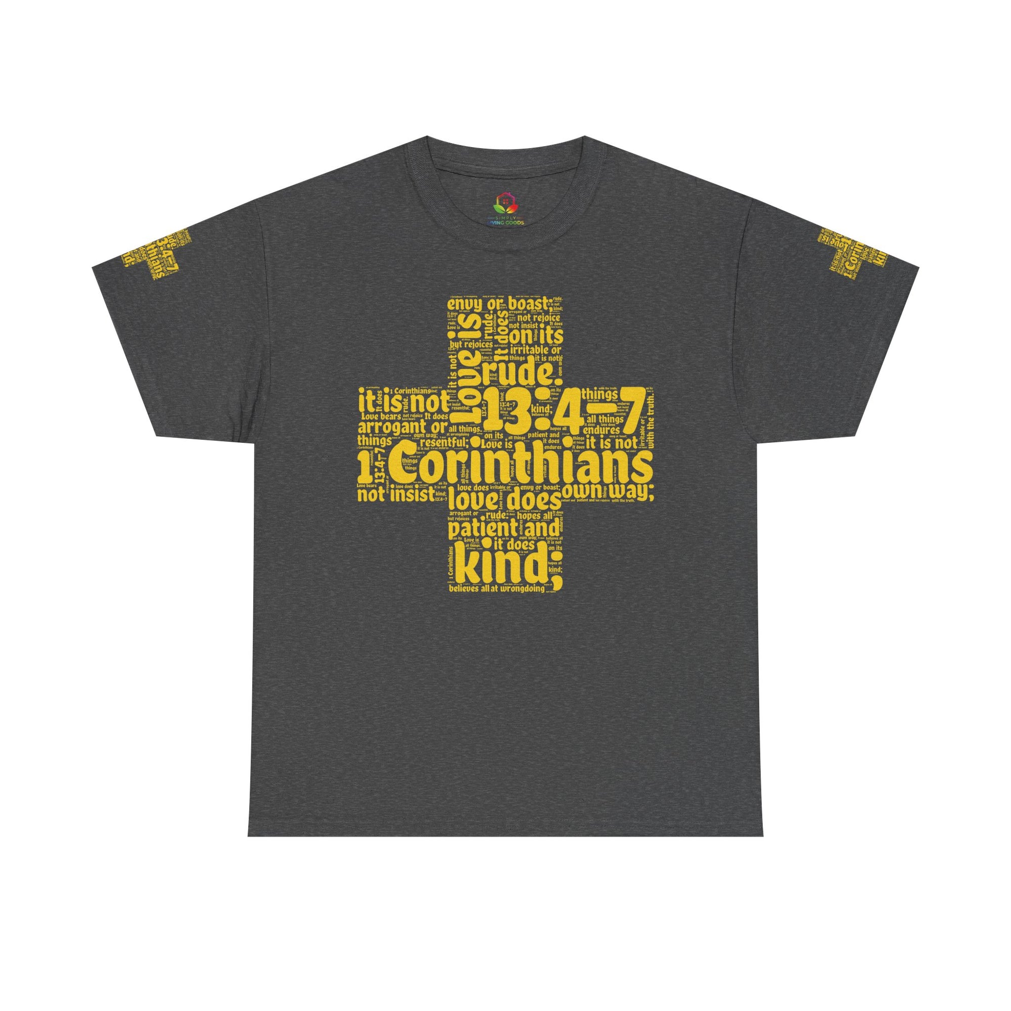 Cross Typography Unisex Tee - Corinthians 13: 4-7