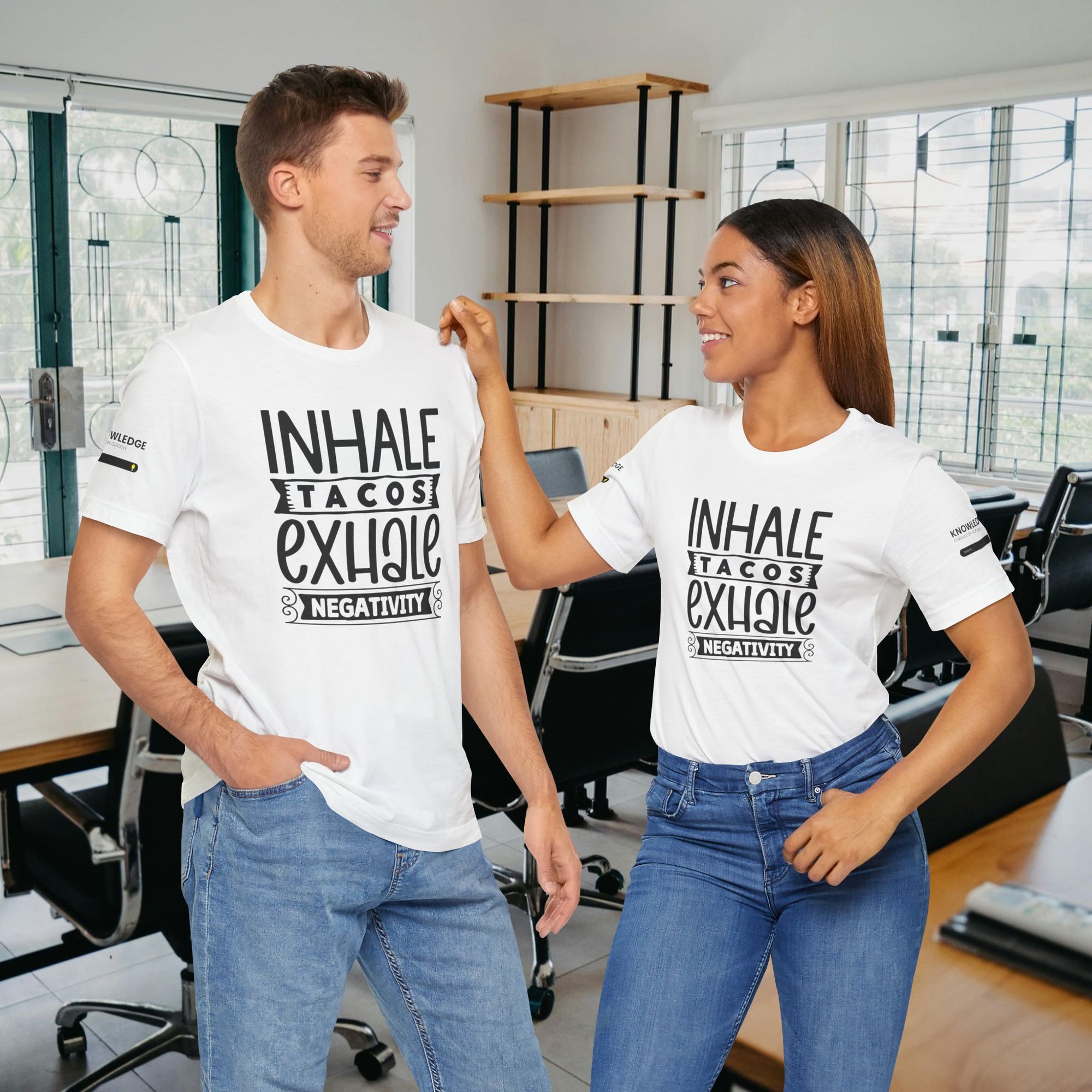 Unisex Jersey Tee with 'Inhale Tacos Exhale Negativity' Quote - Perfect for Everyday Wear