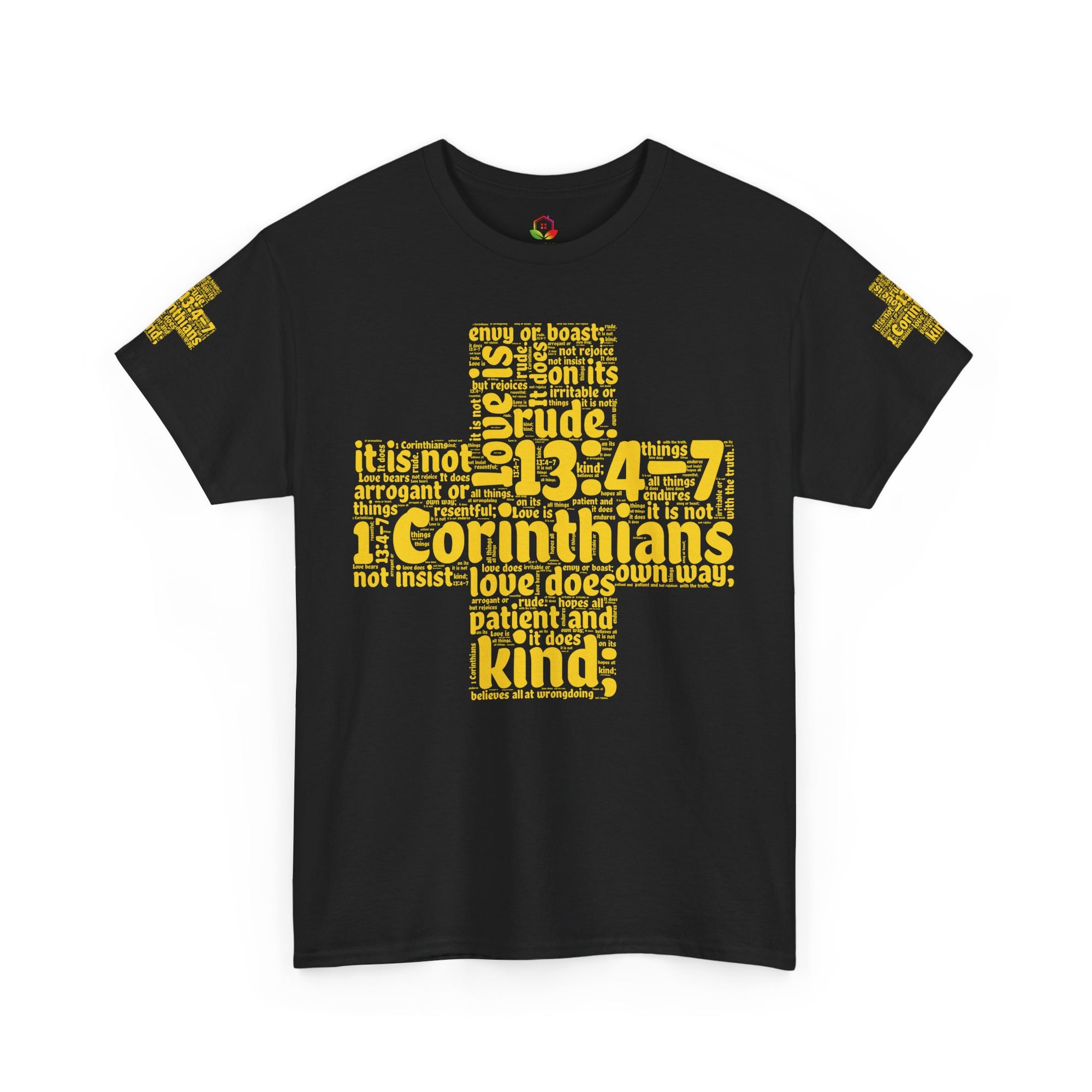 Cross Typography Unisex Tee - Corinthians 13: 4-7