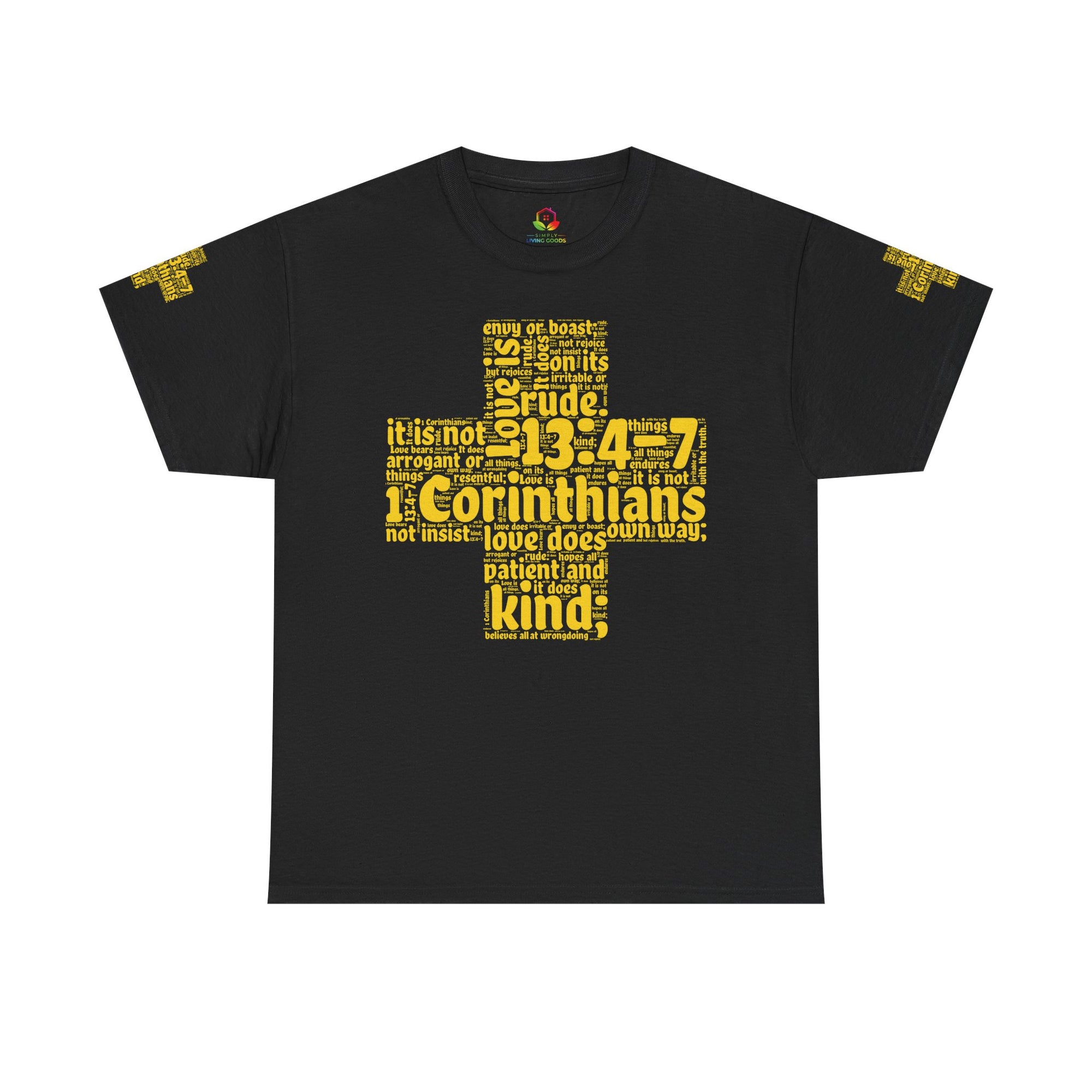 Cross Typography Unisex Tee - Corinthians 13: 4-7