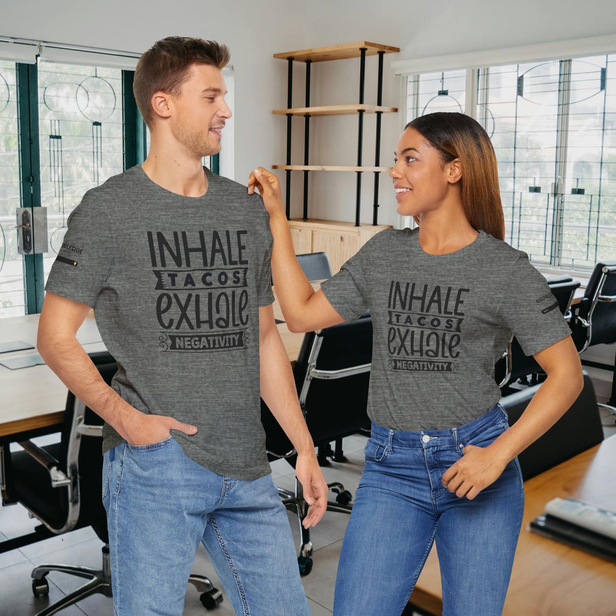 Unisex Jersey Tee with 'Inhale Tacos Exhale Negativity' Quote - Perfect for Everyday Wear