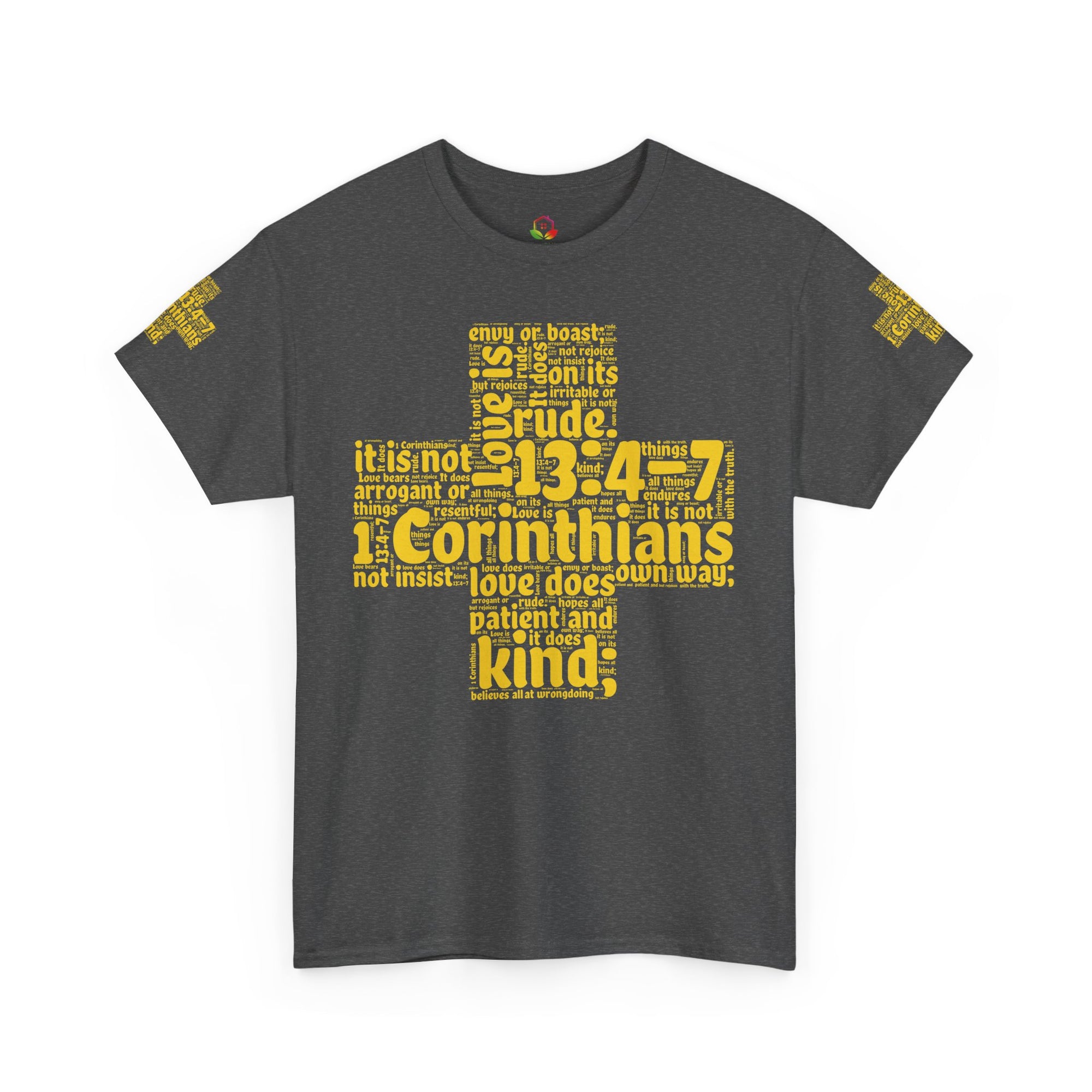 Cross Typography Unisex Tee - Corinthians 13: 4-7