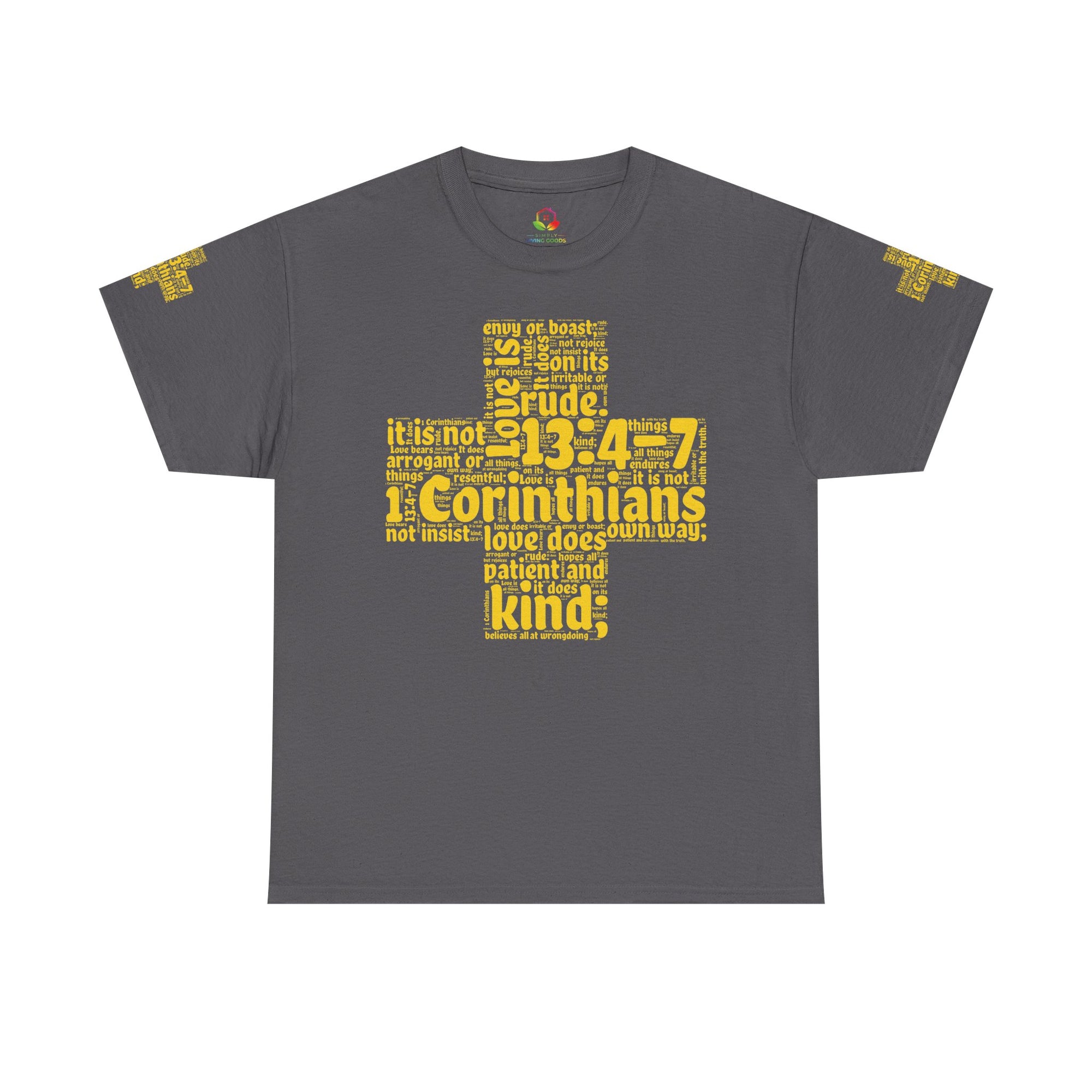Cross Typography Unisex Tee - Corinthians 13: 4-7
