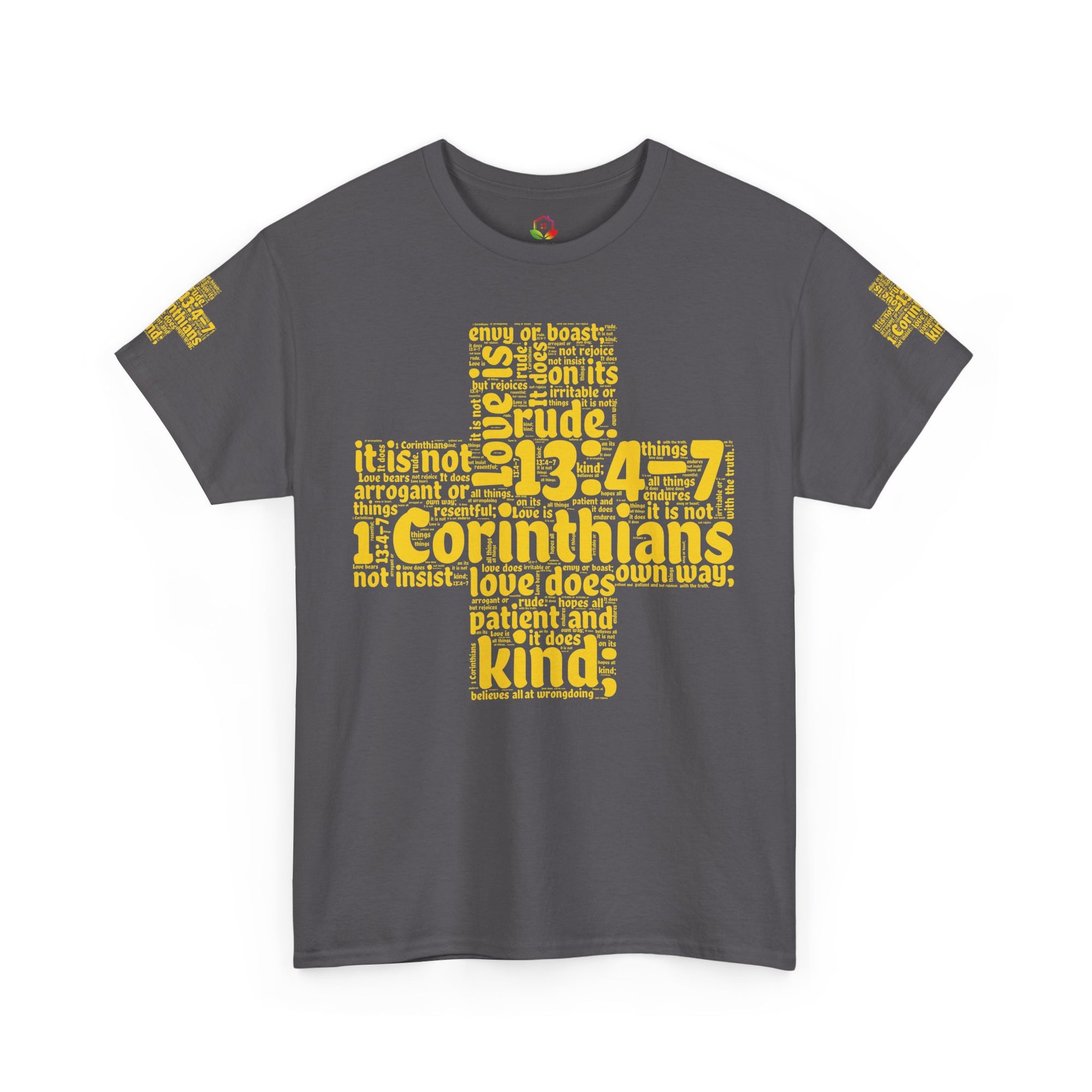 Cross Typography Unisex Tee - Corinthians 13: 4-7