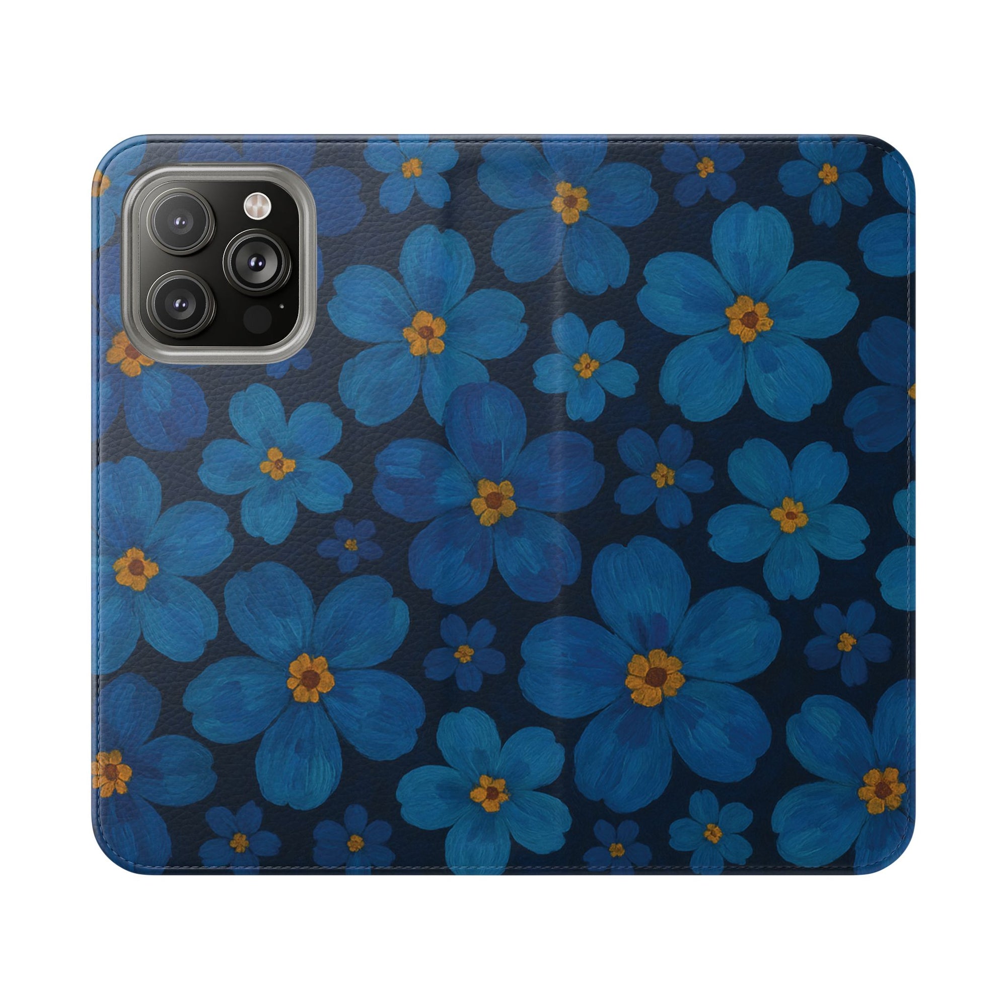 Floral Flip Phone Case - Elegant Blue Flower Design, Phone Accessory, Gift for Her, Trendy Organizer, Birthday, Mother's Day