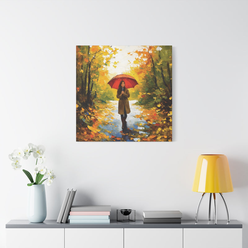 Autumn Serenity Canvas Wall Art, Perfect for Cozy Home Decor, Gift for Fall Lovers, Red Umbrella Art, Nature Photography Print