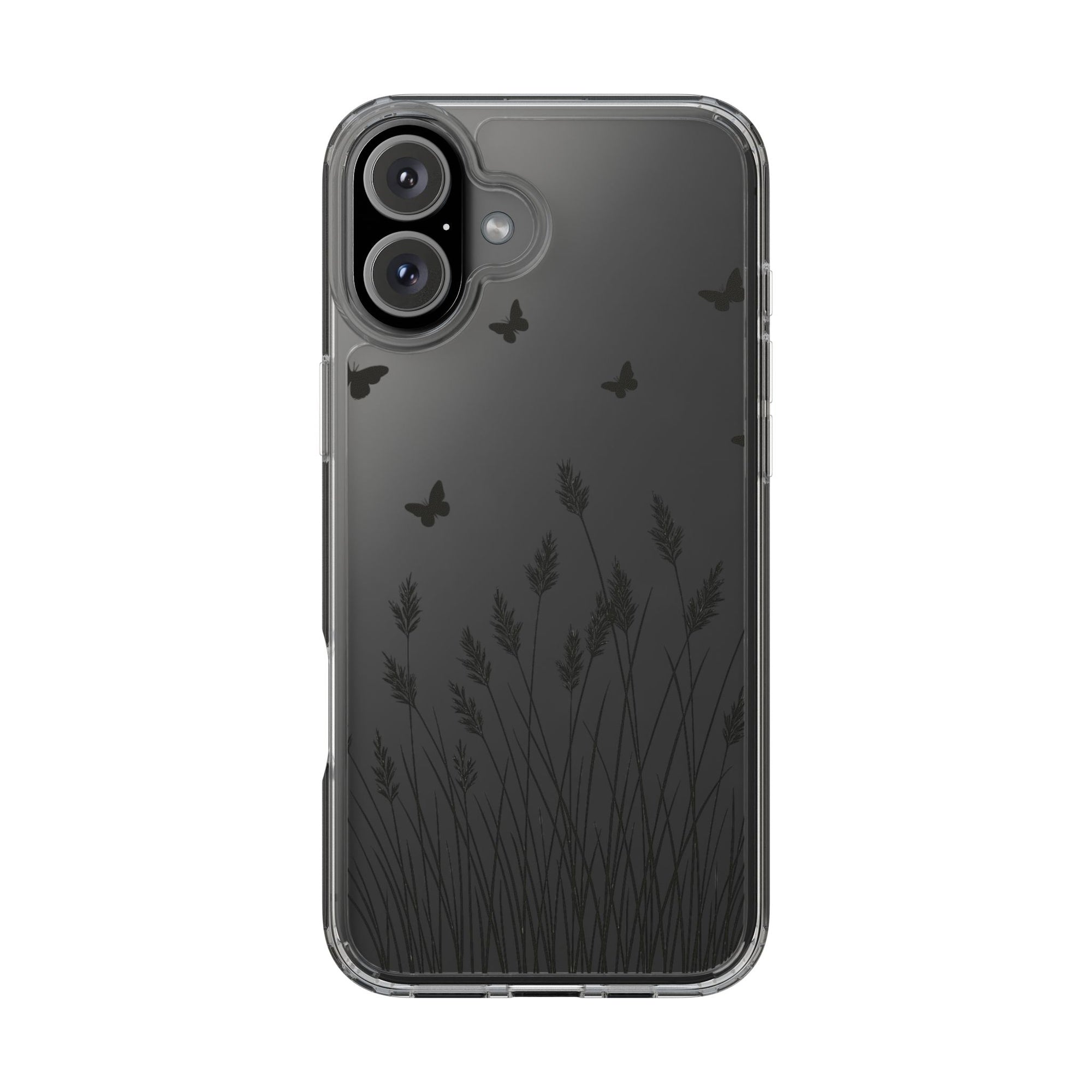 Stylish Clear Phone Case with Butterfly and Grass Design, Aesthetic Phone Cover, Nature-Inspired Gift, Transparent Case, Gift for Nature