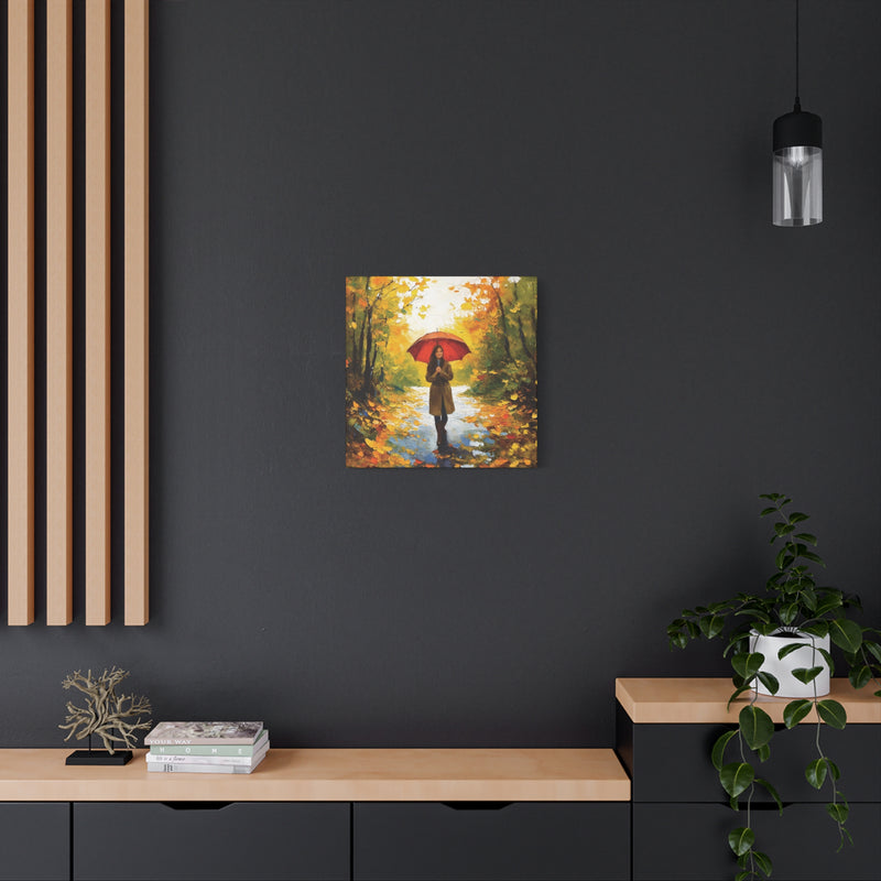 Autumn Serenity Canvas Wall Art, Perfect for Cozy Home Decor, Gift for Fall Lovers, Red Umbrella Art, Nature Photography Print