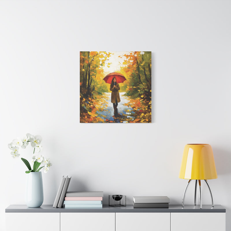 Autumn Serenity Canvas Wall Art, Perfect for Cozy Home Decor, Gift for Fall Lovers, Red Umbrella Art, Nature Photography Print