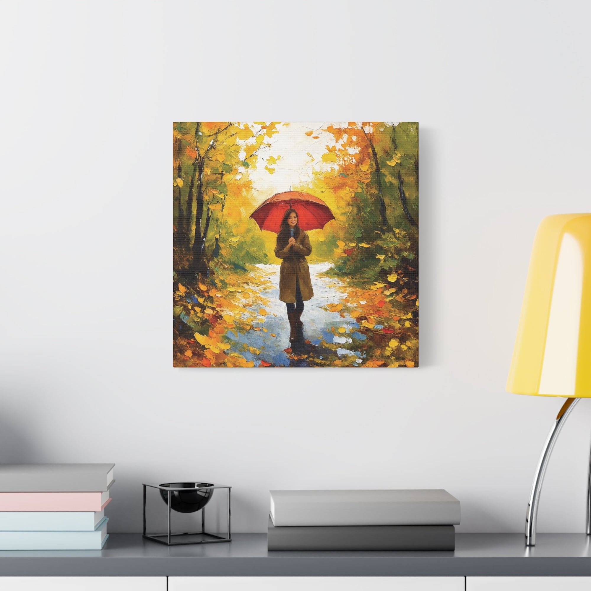 Autumn Serenity Canvas Wall Art, Perfect for Cozy Home Decor, Gift for Fall Lovers, Red Umbrella Art, Nature Photography Print