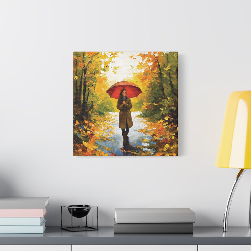 Autumn Serenity Canvas Wall Art, Perfect for Cozy Home Decor, Gift for Fall Lovers, Red Umbrella Art, Nature Photography Print