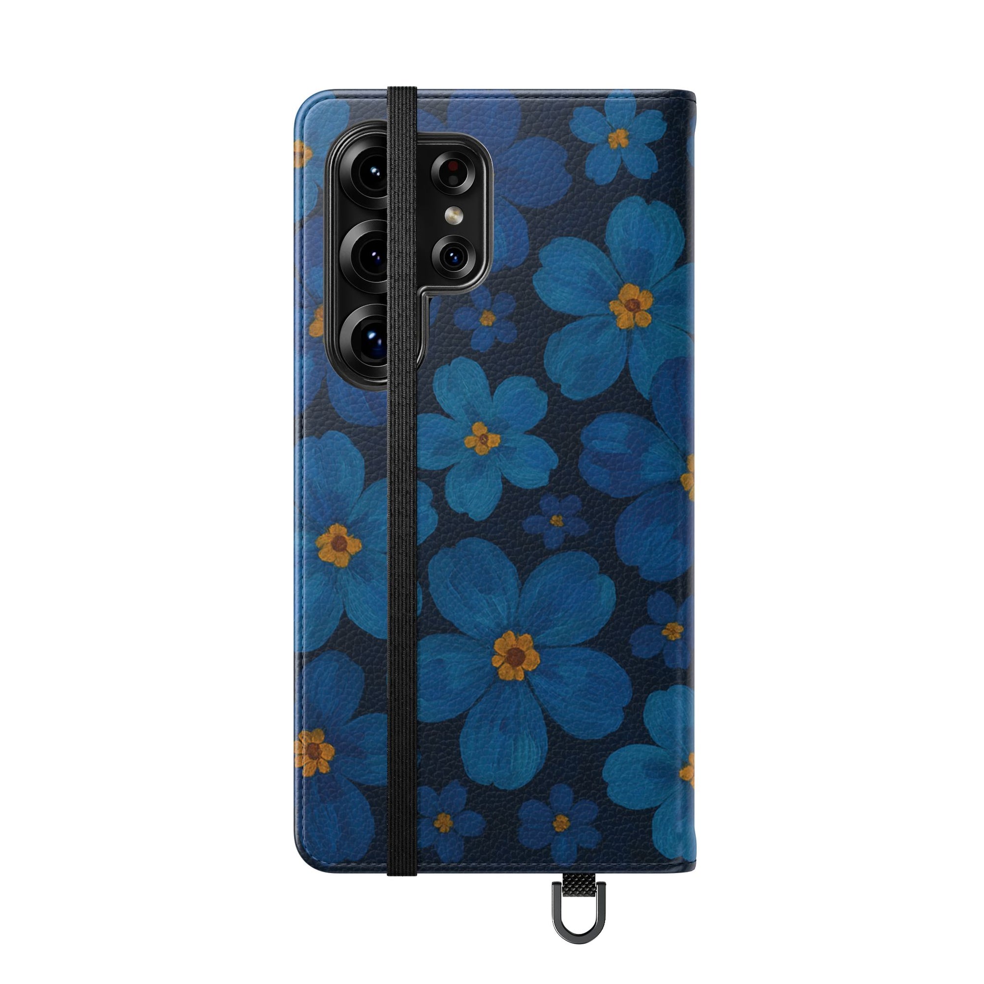 Floral Flip Phone Case - Elegant Blue Flower Design, Phone Accessory, Gift for Her, Trendy Organizer, Birthday, Mother's Day