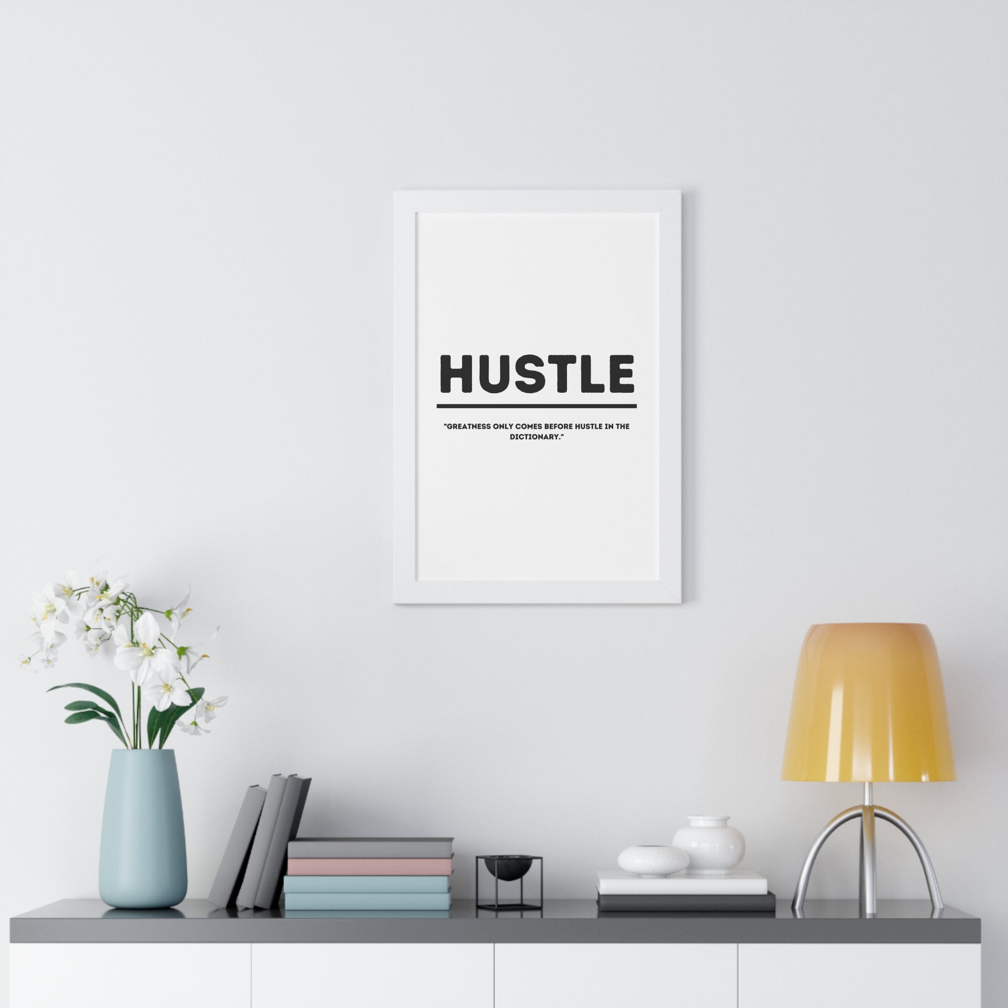 Minimalist in White (Hustle) - Framed Vertical Poster