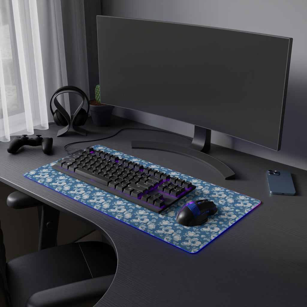 Floral LED Gaming Mouse Pad - Elegant Blue Design for Gamers