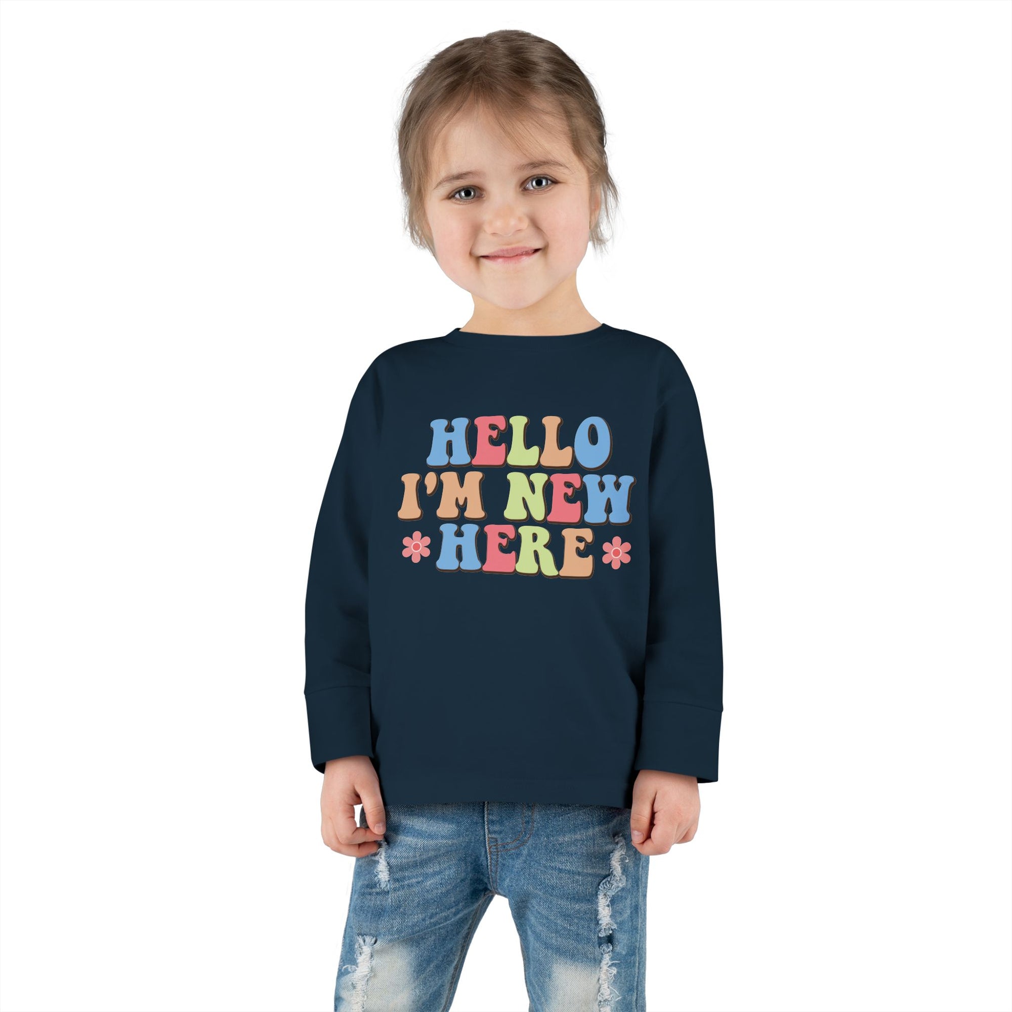 Toddler Long Sleeve Tee - "Hello I'm New Here" Playful Design for Newborns and Celebrations