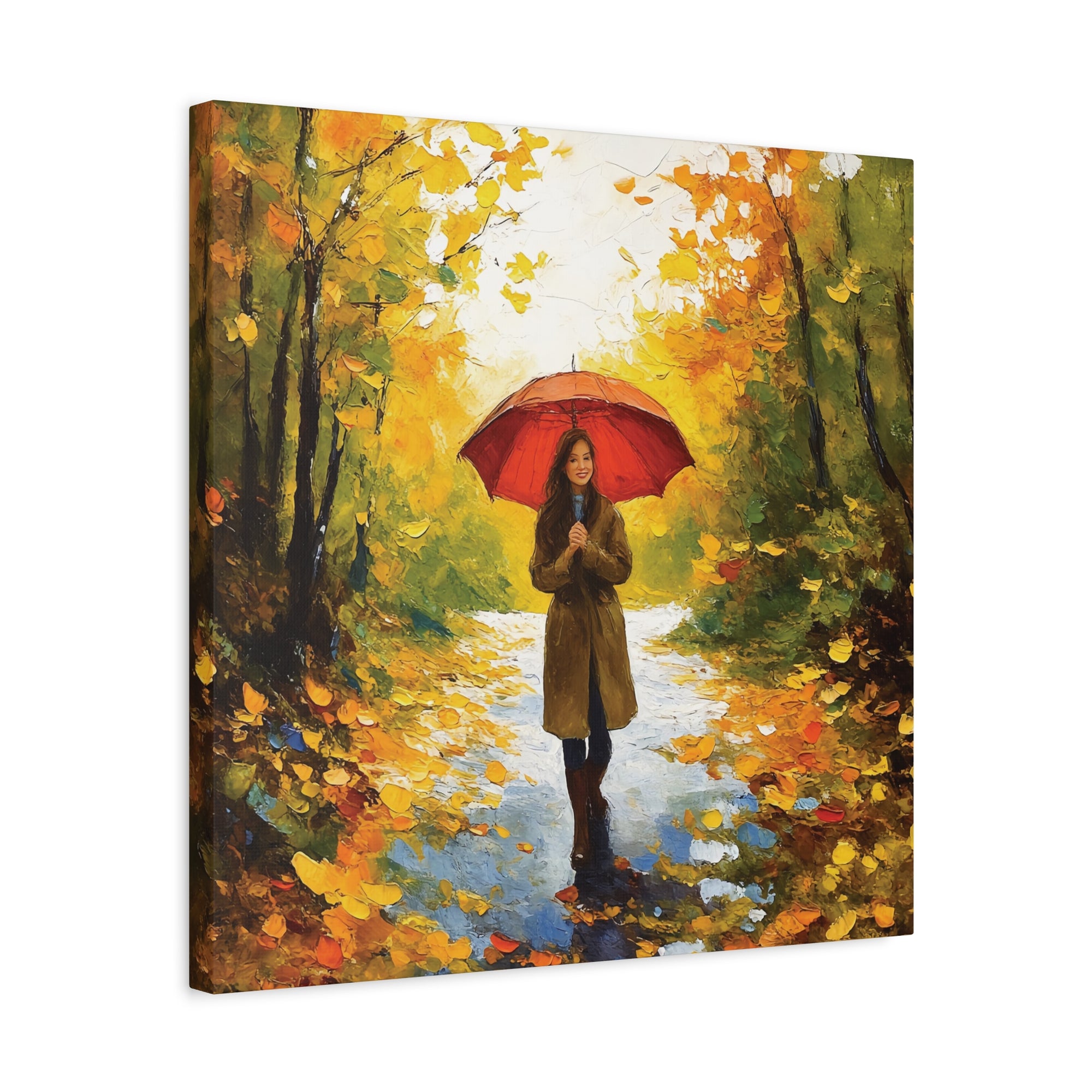 Autumn Serenity Canvas Wall Art, Perfect for Cozy Home Decor, Gift for Fall Lovers, Red Umbrella Art, Nature Photography Print