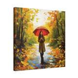 Autumn Serenity Canvas Wall Art, Perfect for Cozy Home Decor, Gift for Fall Lovers, Red Umbrella Art, Nature Photography Print