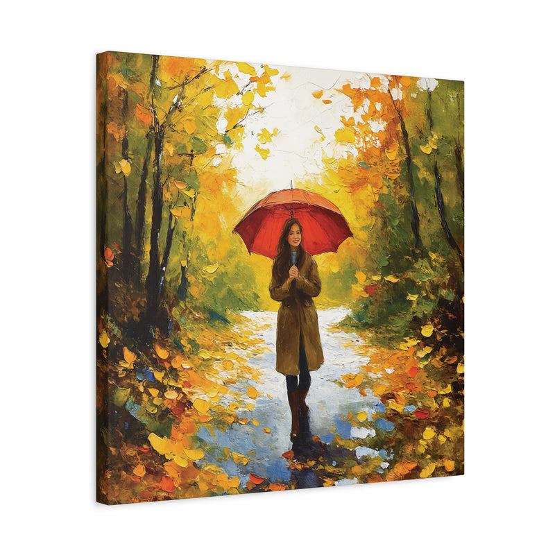 Autumn Serenity Canvas Wall Art, Perfect for Cozy Home Decor, Gift for Fall Lovers, Red Umbrella Art, Nature Photography Print
