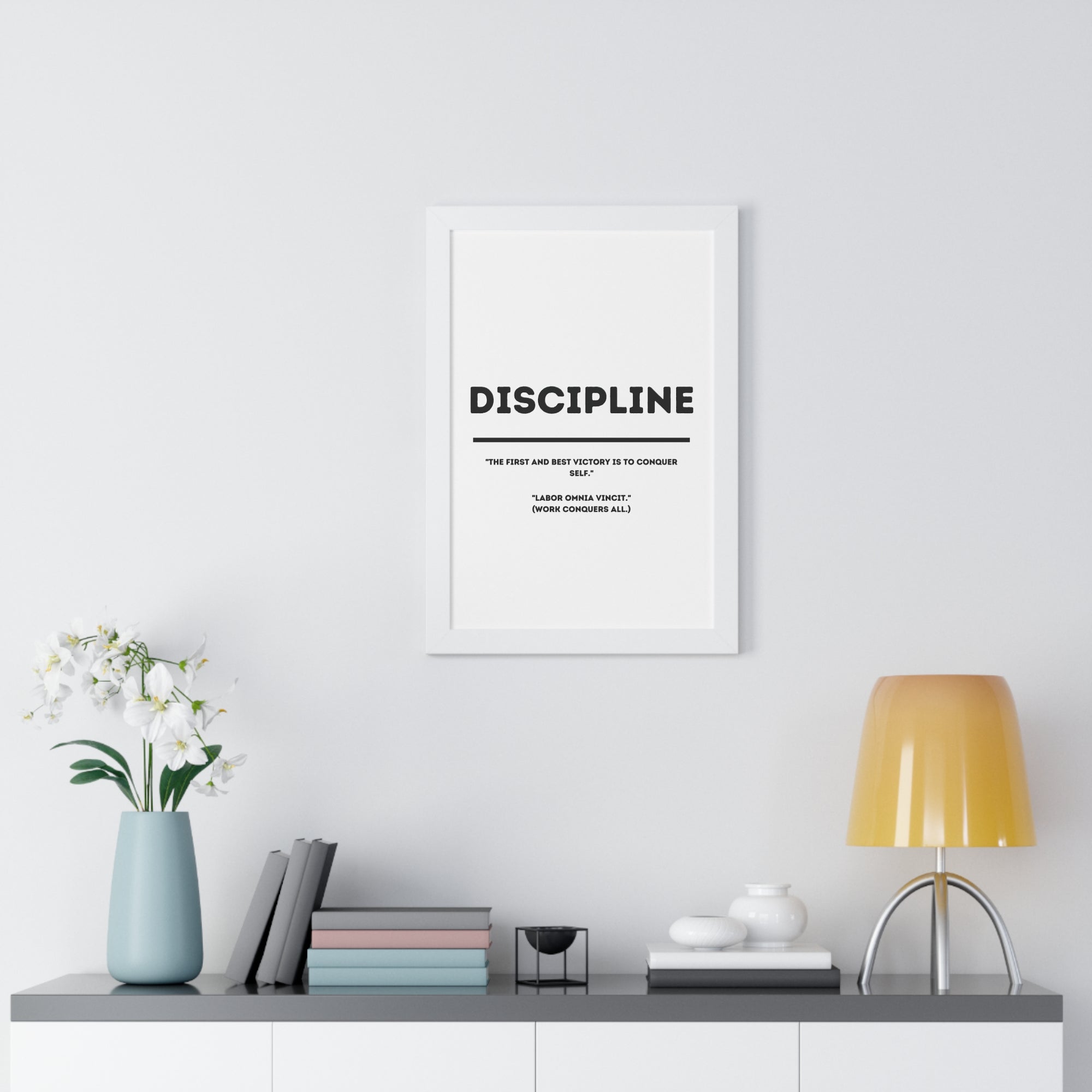 Minimalist in White (Discipline) - Framed Vertical Poster