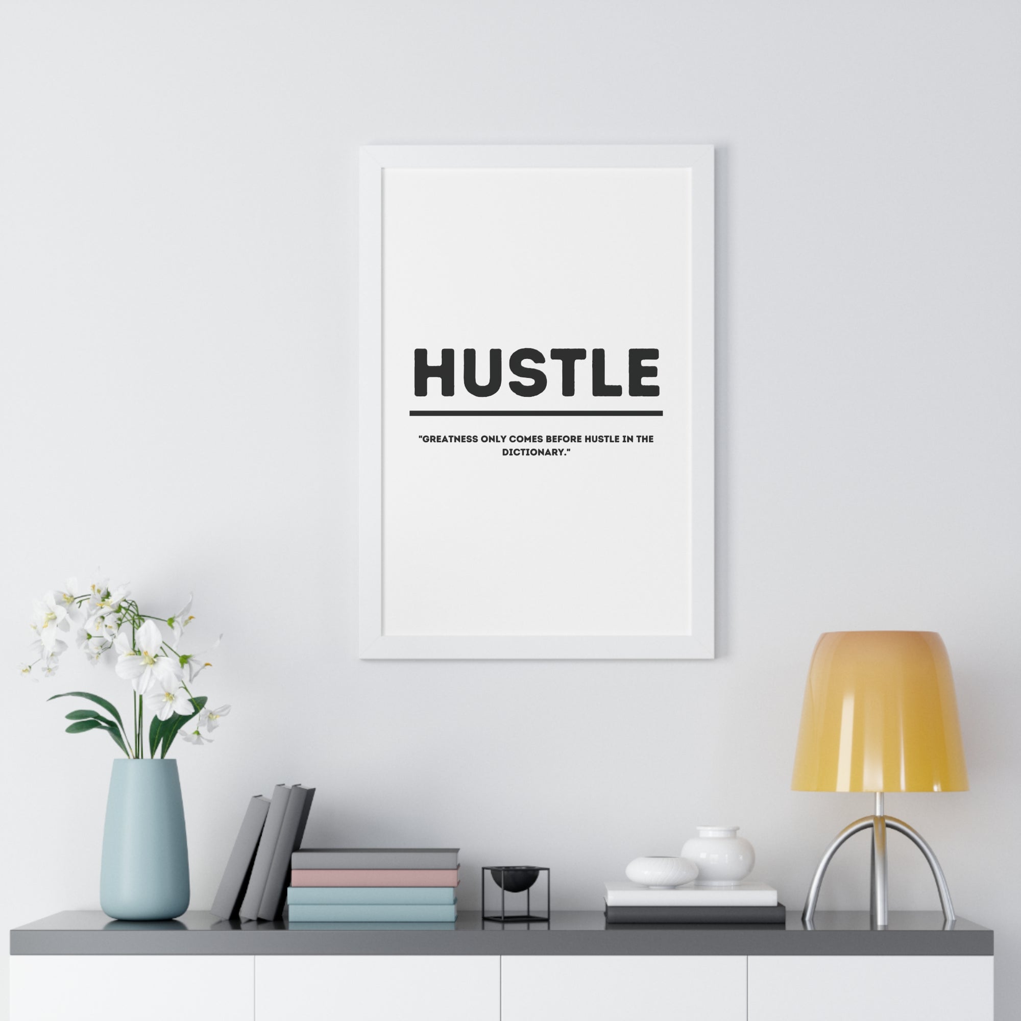 Minimalist in White (Hustle) - Framed Vertical Poster
