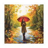 Autumn Serenity Canvas Wall Art, Perfect for Cozy Home Decor, Gift for Fall Lovers, Red Umbrella Art, Nature Photography Print
