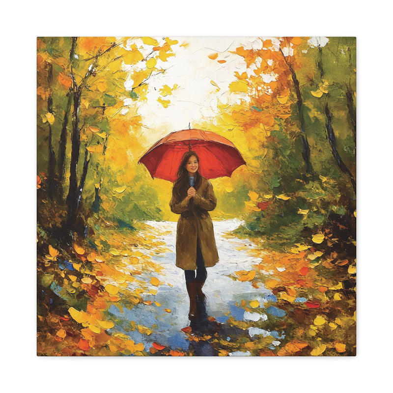 Autumn Serenity Canvas Wall Art, Perfect for Cozy Home Decor, Gift for Fall Lovers, Red Umbrella Art, Nature Photography Print