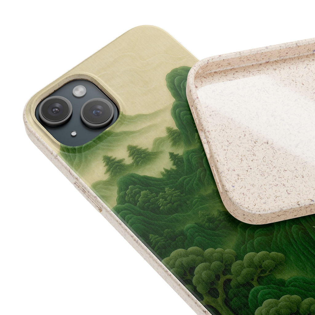 Eco-Friendly Biodegradable Phone Cases with Serene Mountain Landscape Design, Sustainable Gift, Nature Lover Accessory, Green Phone Cover,