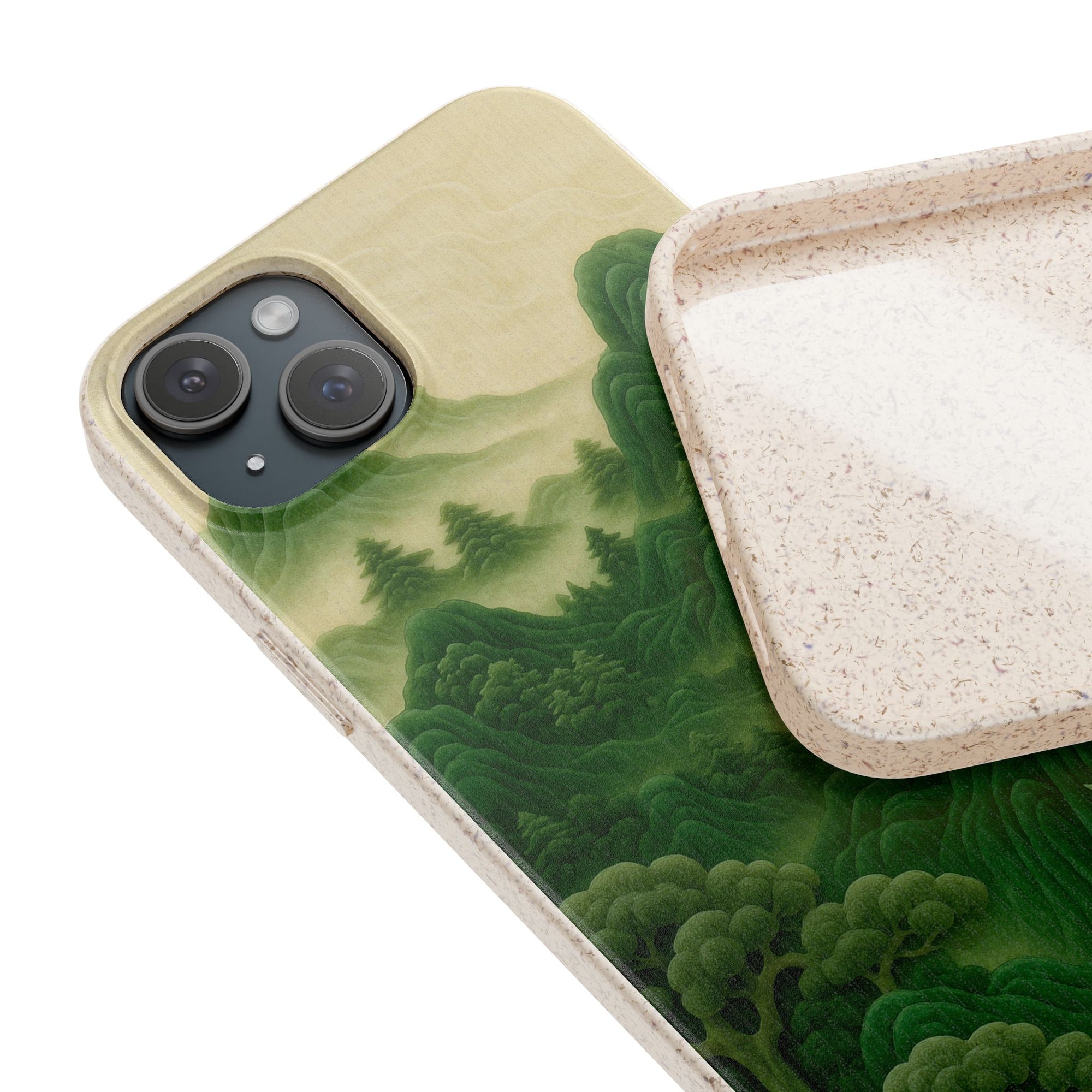 Eco-Friendly Biodegradable Phone Cases with Serene Mountain Landscape Design, Sustainable Gift, Nature Lover Accessory, Green Phone Cover,