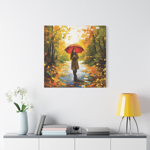 Autumn Serenity Canvas Wall Art, Perfect for Cozy Home Decor, Gift for Fall Lovers, Red Umbrella Art, Nature Photography Print
