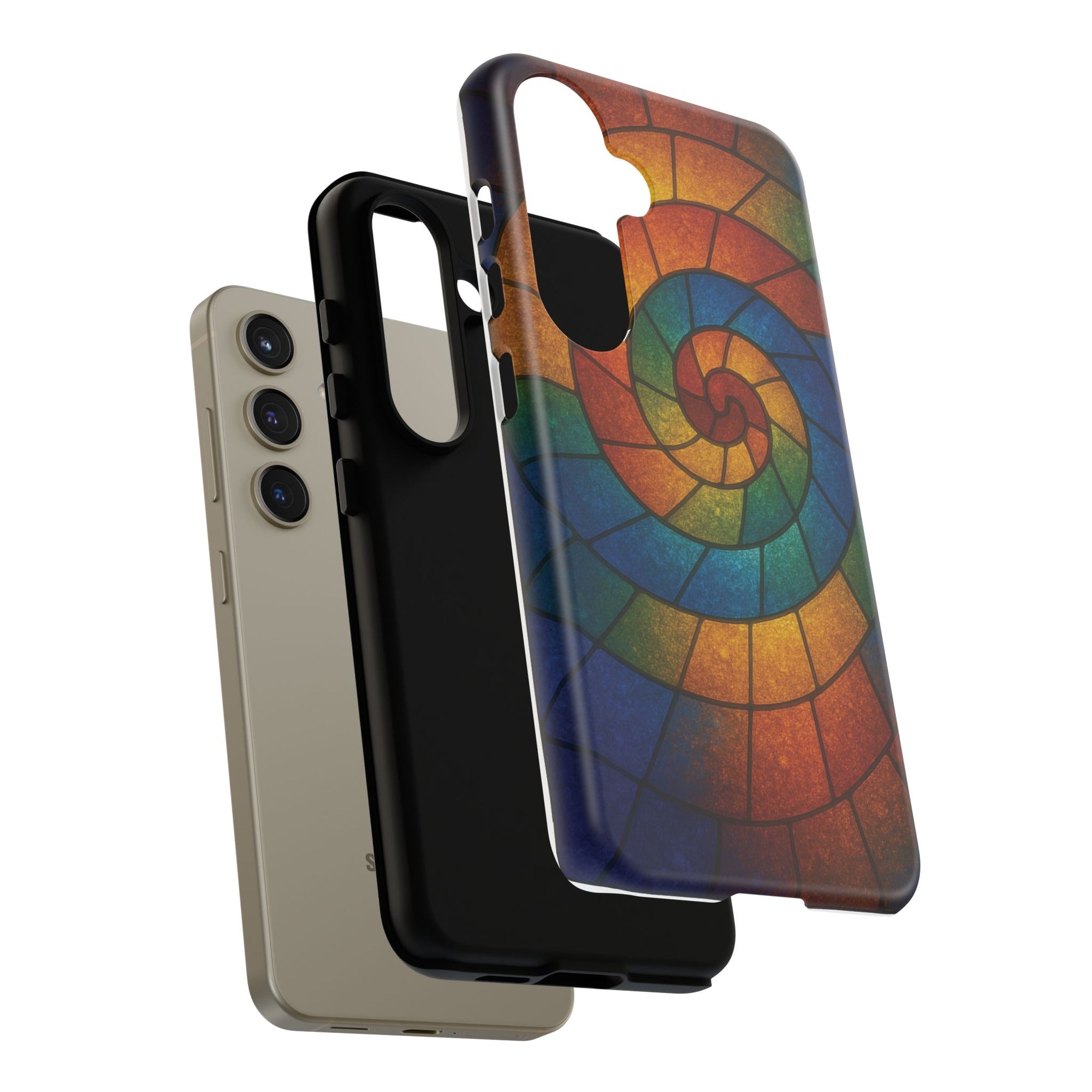 Stained Glass Spiral Colorful Phone Case, Vibrant Tough Phone Protector, Artistic Cell Phone Cover, Trendy Tech Accessories Samsung Galaxy S series and Apple iPhone series