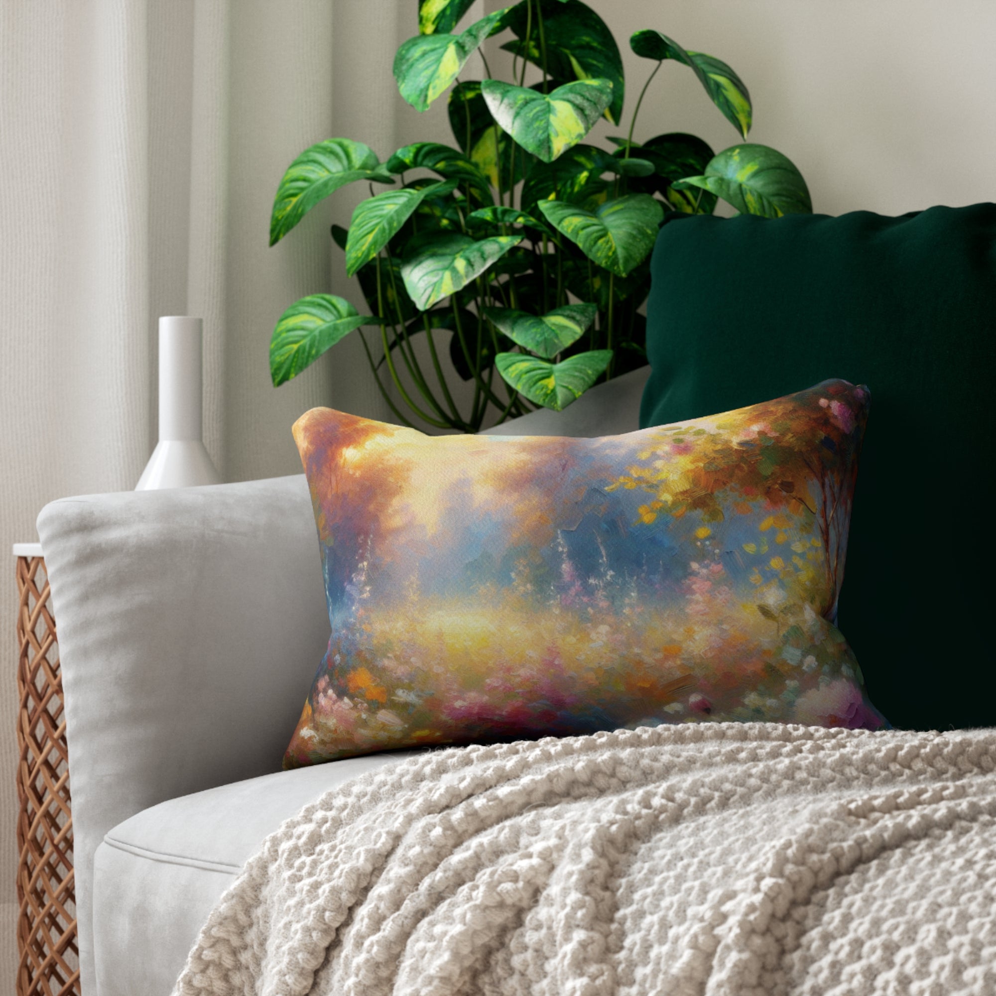 Floral Serenity Lumbar Pillow - Colorful Garden Art Decor for Cozy Living Spaces