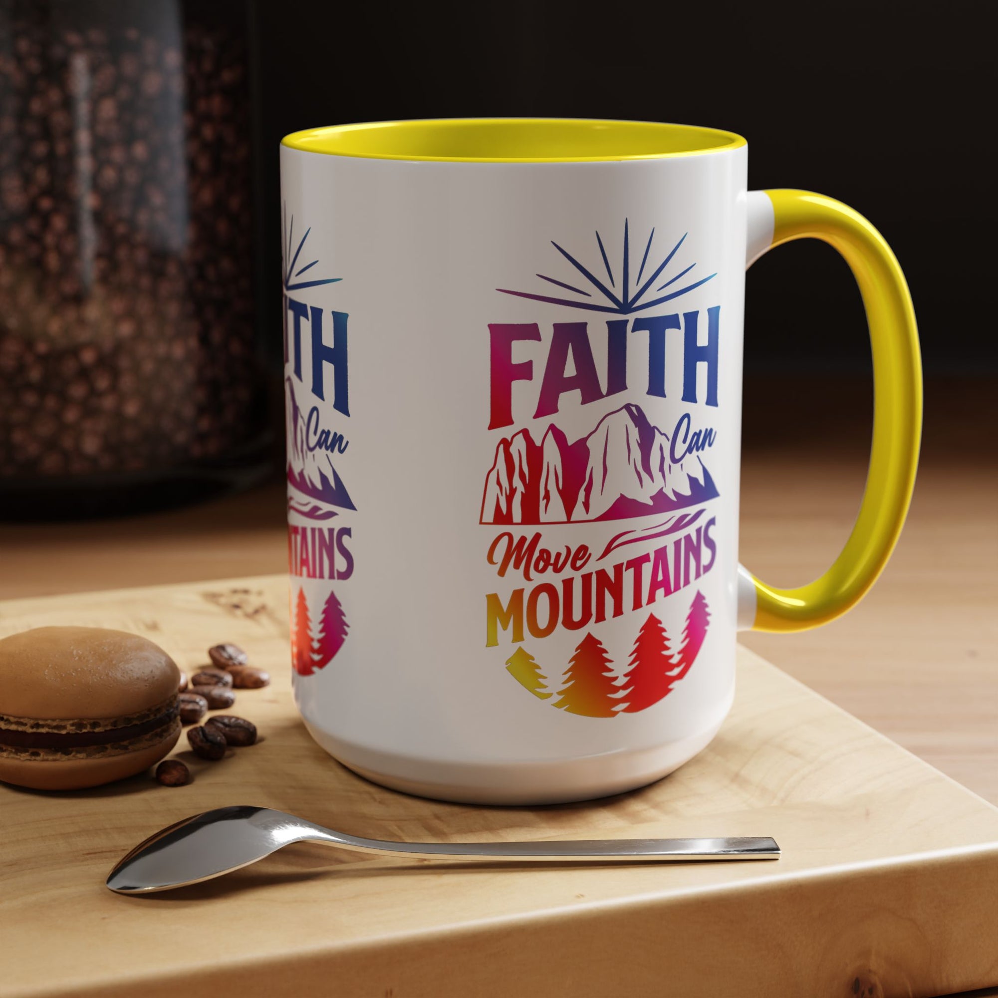 Faith Can Move Mountains Accent Coffee Mug - Inspirational Design