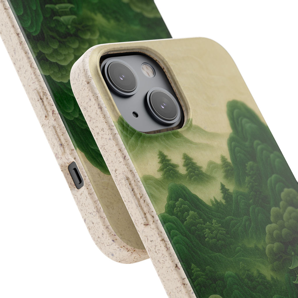 Eco-Friendly Biodegradable Phone Cases with Serene Mountain Landscape Design, Sustainable Gift, Nature Lover Accessory, Green Phone Cover,