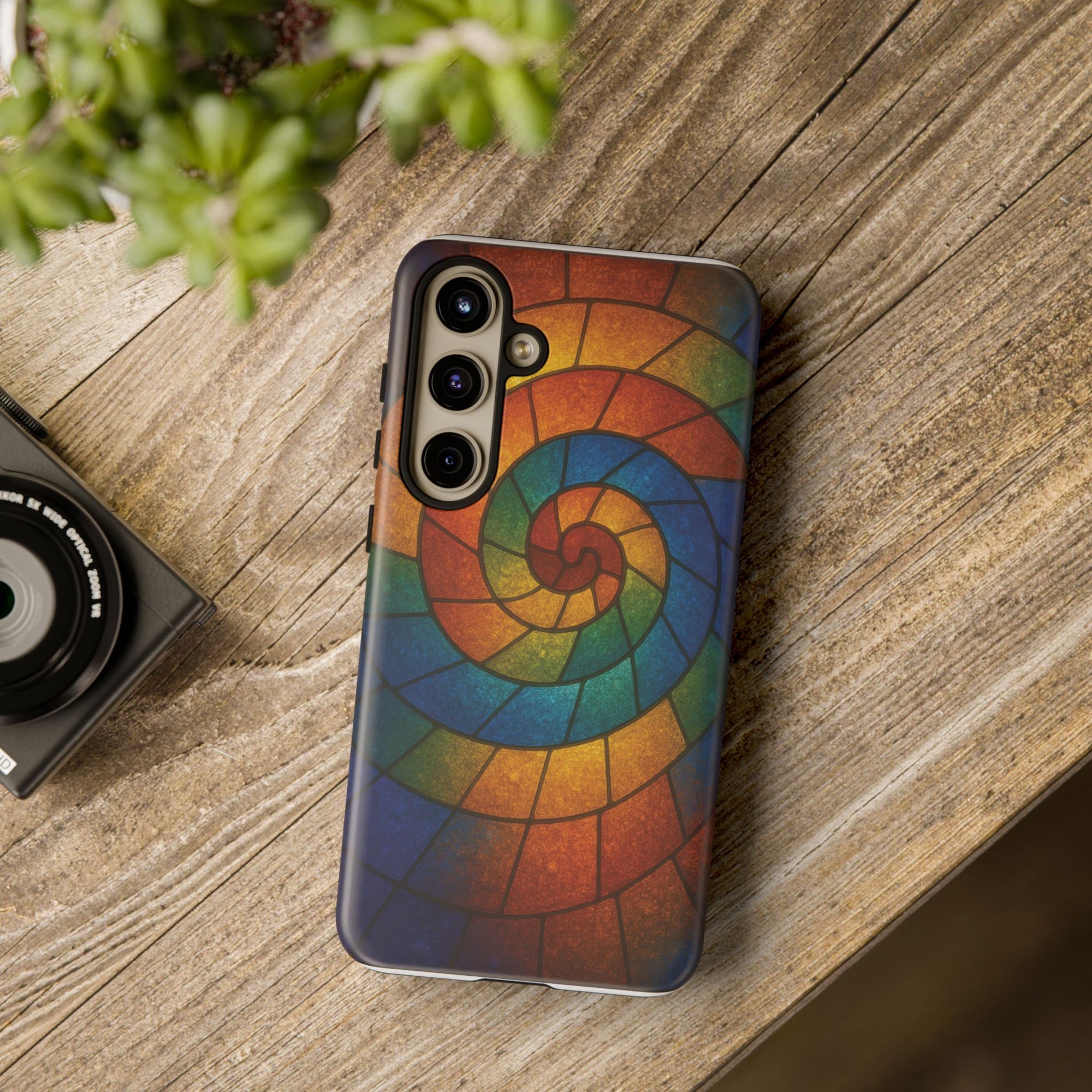 Stained Glass Spiral Colorful Phone Case, Vibrant Tough Phone Protector, Artistic Cell Phone Cover, Trendy Tech Accessories Samsung Galaxy S series and Apple iPhone series