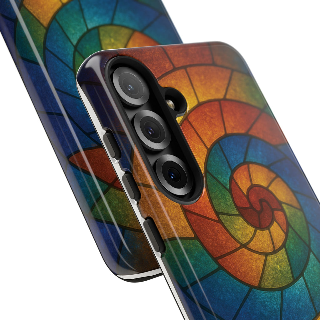 Stained Glass Spiral Colorful Phone Case, Vibrant Tough Phone Protector, Artistic Cell Phone Cover, Trendy Tech Accessories Samsung Galaxy S series and Apple iPhone series