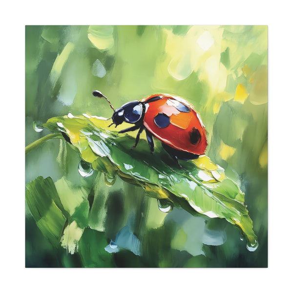 Ladybug Canvas Art Print, Nature Home Decor, Insect Wall Art, Greenery Artwork, Gift for Nature Lovers