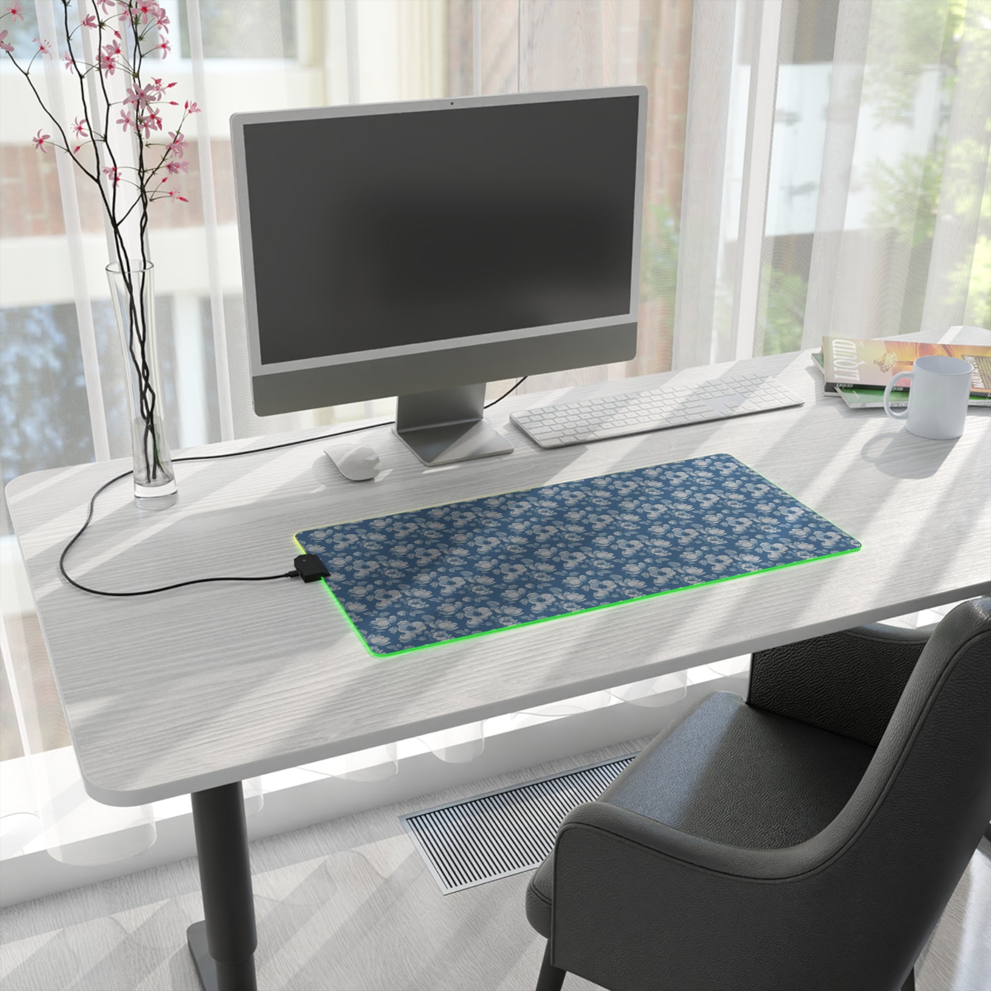 Floral LED Gaming Mouse Pad - Elegant Blue Design for Gamers