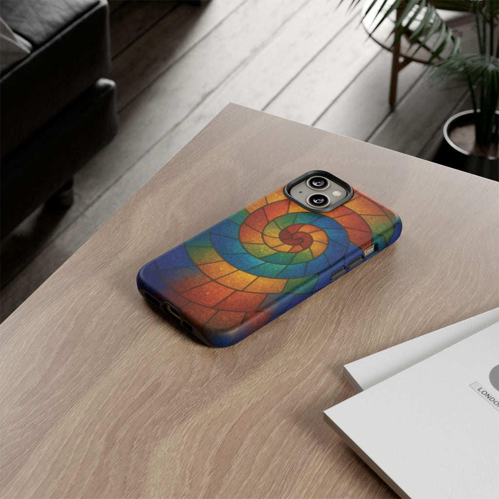 Stained Glass Spiral Colorful Phone Case, Vibrant Tough Phone Protector, Artistic Cell Phone Cover, Trendy Tech Accessories Samsung Galaxy S series and Apple iPhone series