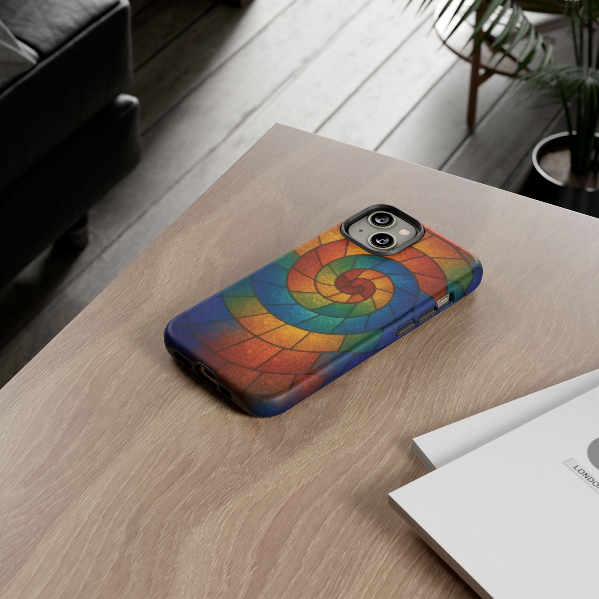 Stained Glass Spiral Colorful Phone Case, Vibrant Tough Phone Protector, Artistic Cell Phone Cover, Trendy Tech Accessories Samsung Galaxy S series and Apple iPhone series