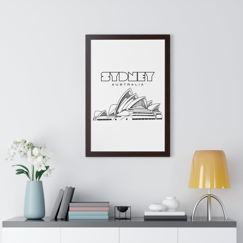 Aesthetic Sydney in White - Framed Vertical Poster