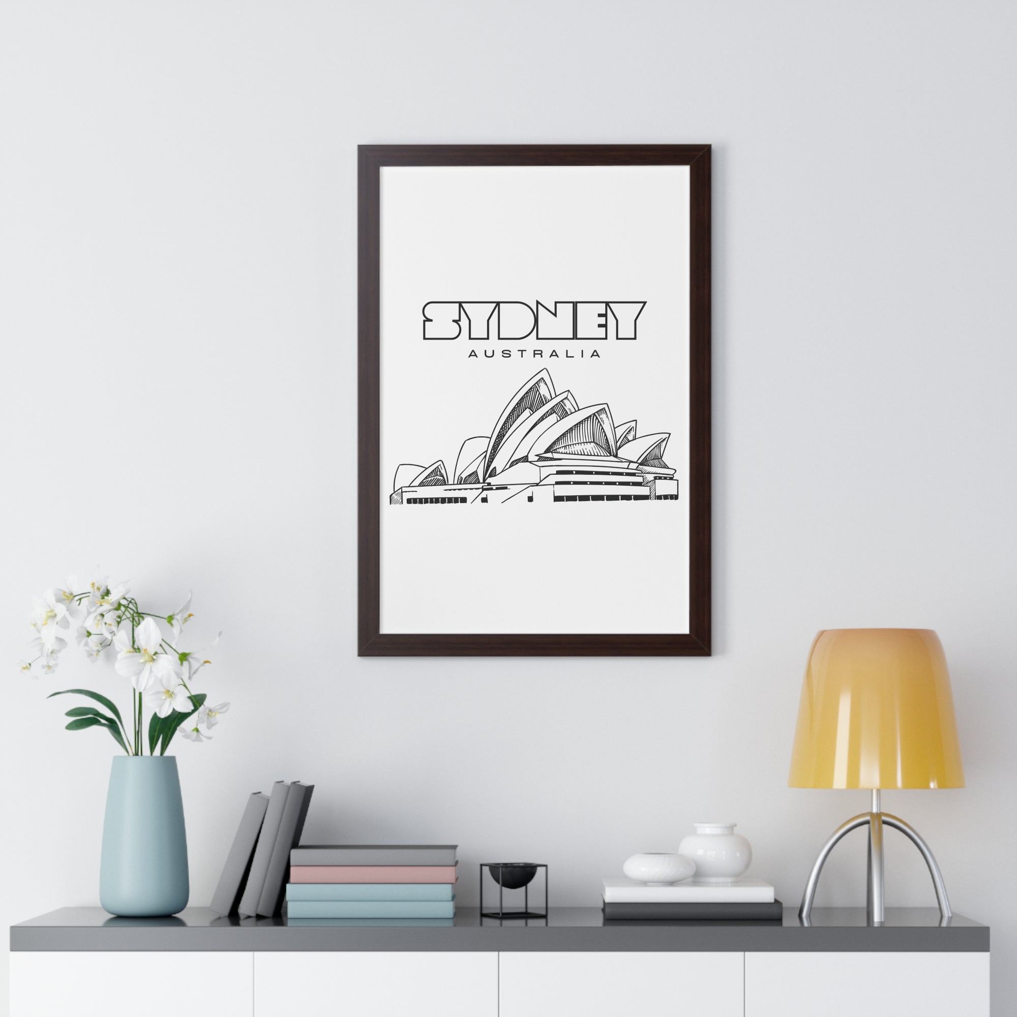 Aesthetic Sydney in White - Framed Vertical Poster