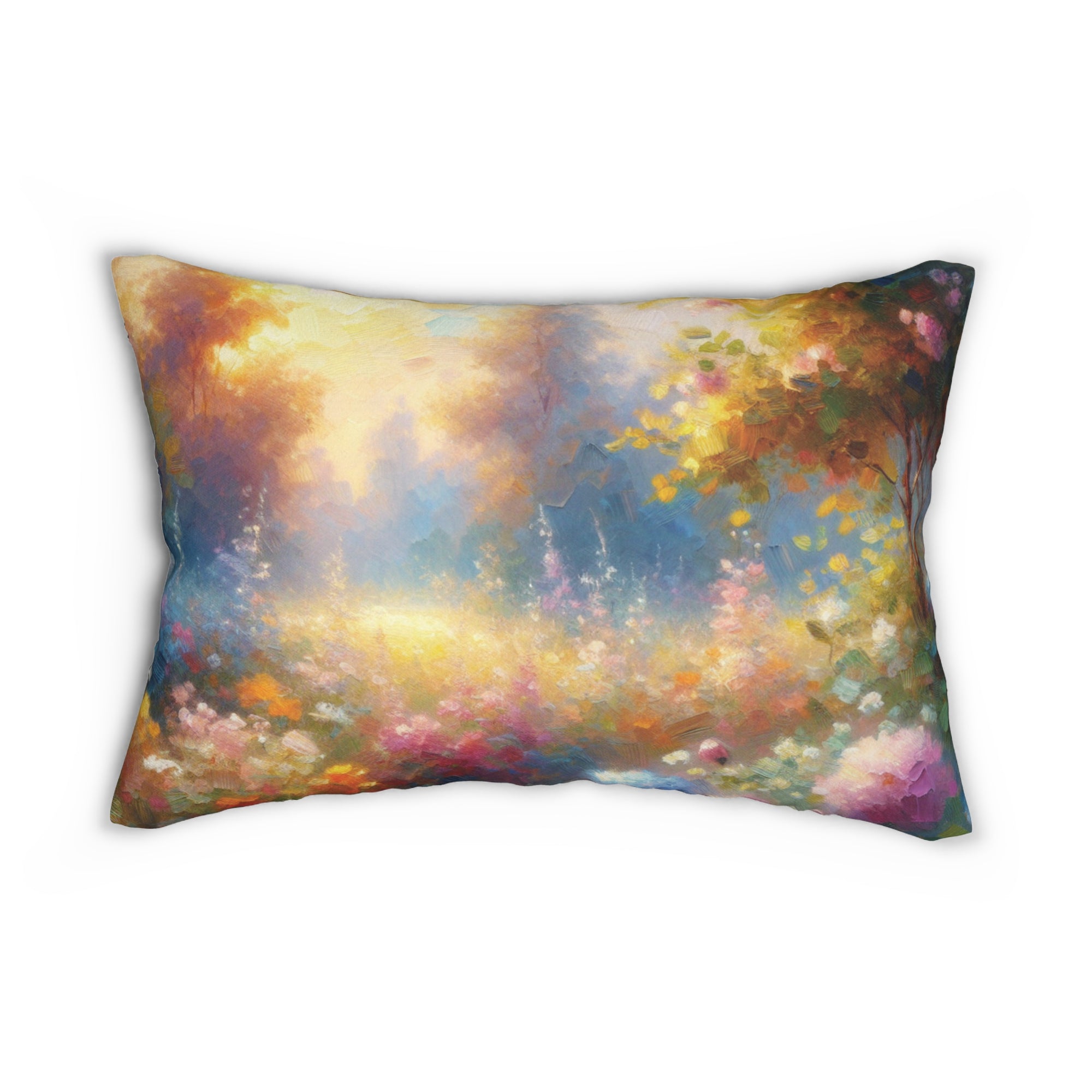 Floral Serenity Lumbar Pillow - Colorful Garden Art Decor for Cozy Living Spaces