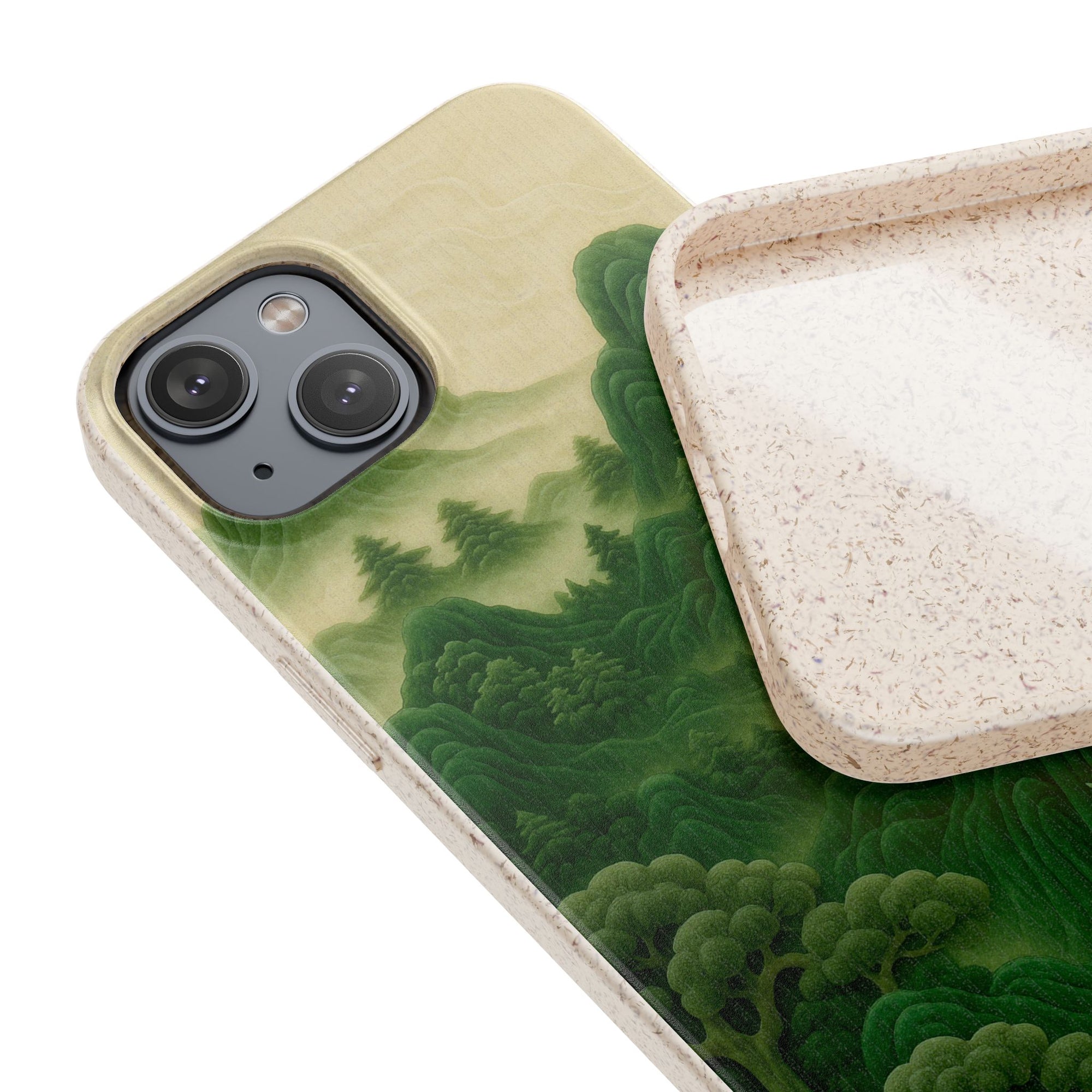 Eco-Friendly Biodegradable Phone Cases with Serene Mountain Landscape Design, Sustainable Gift, Nature Lover Accessory, Green Phone Cover,