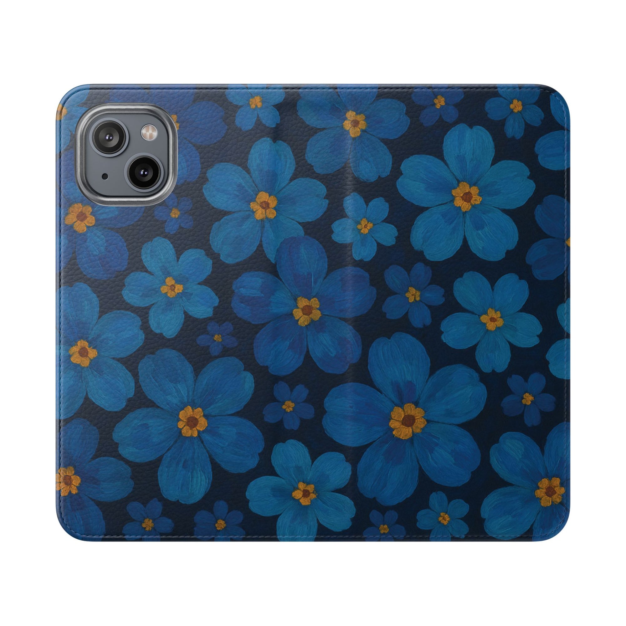 Floral Flip Phone Case - Elegant Blue Flower Design, Phone Accessory, Gift for Her, Trendy Organizer, Birthday, Mother's Day
