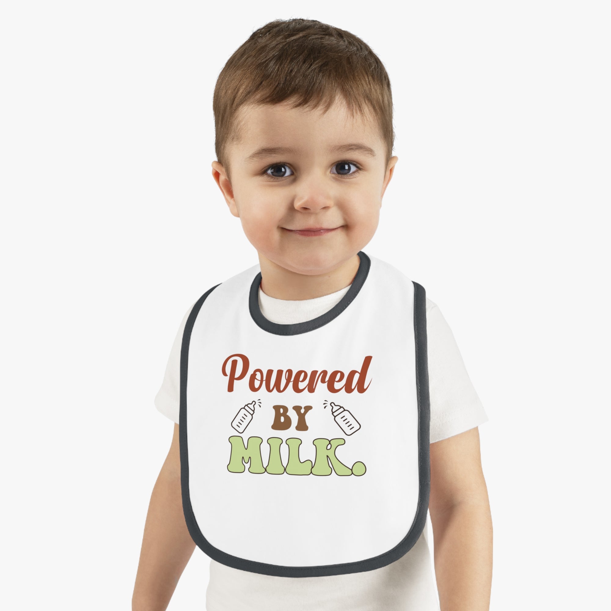 Powered by Milk Baby Bib - Cute Contrast Trim Jersey Bib for Infants