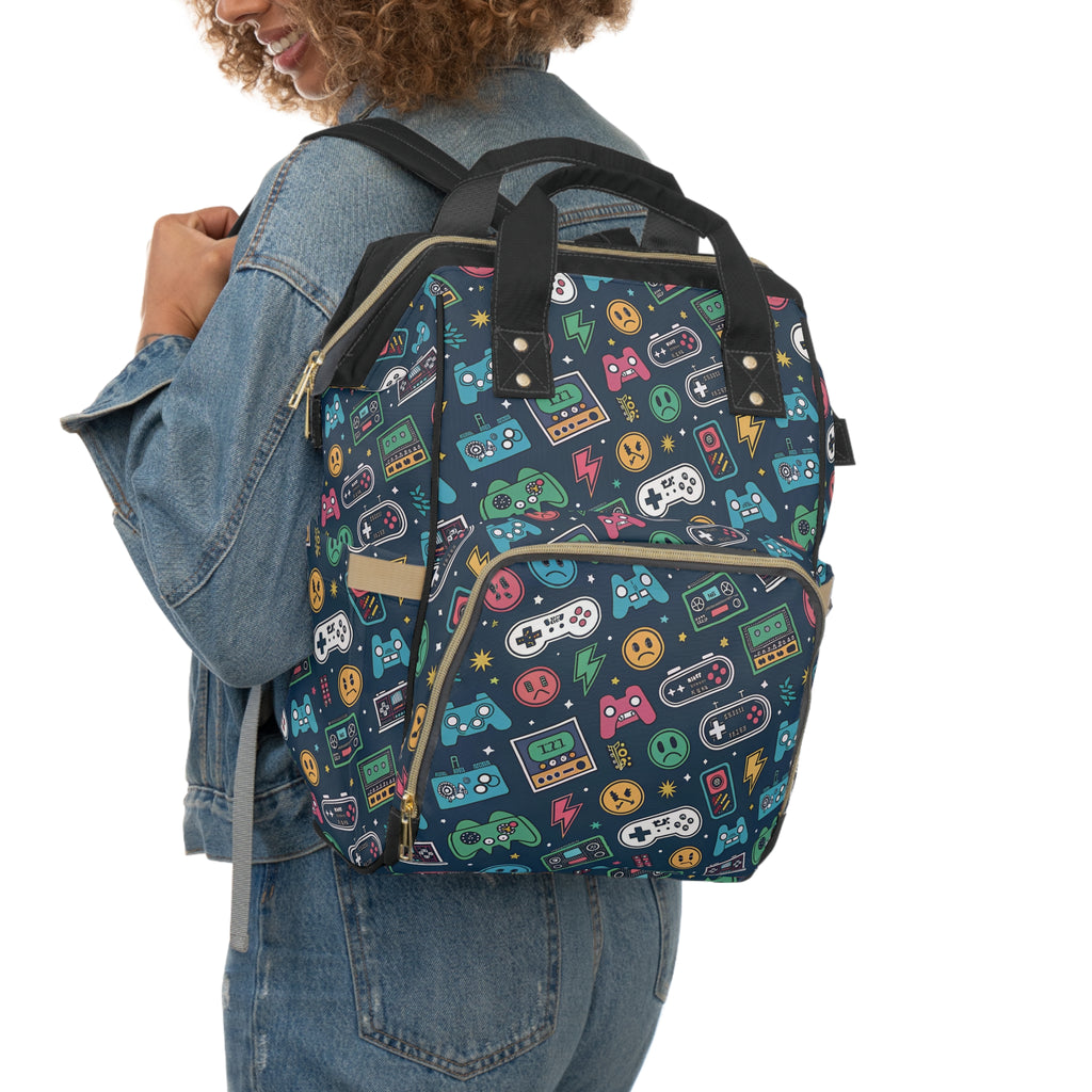 Colorful Gamer Diaper Backpack - Stylish & Functional Baby Bag for Parents
