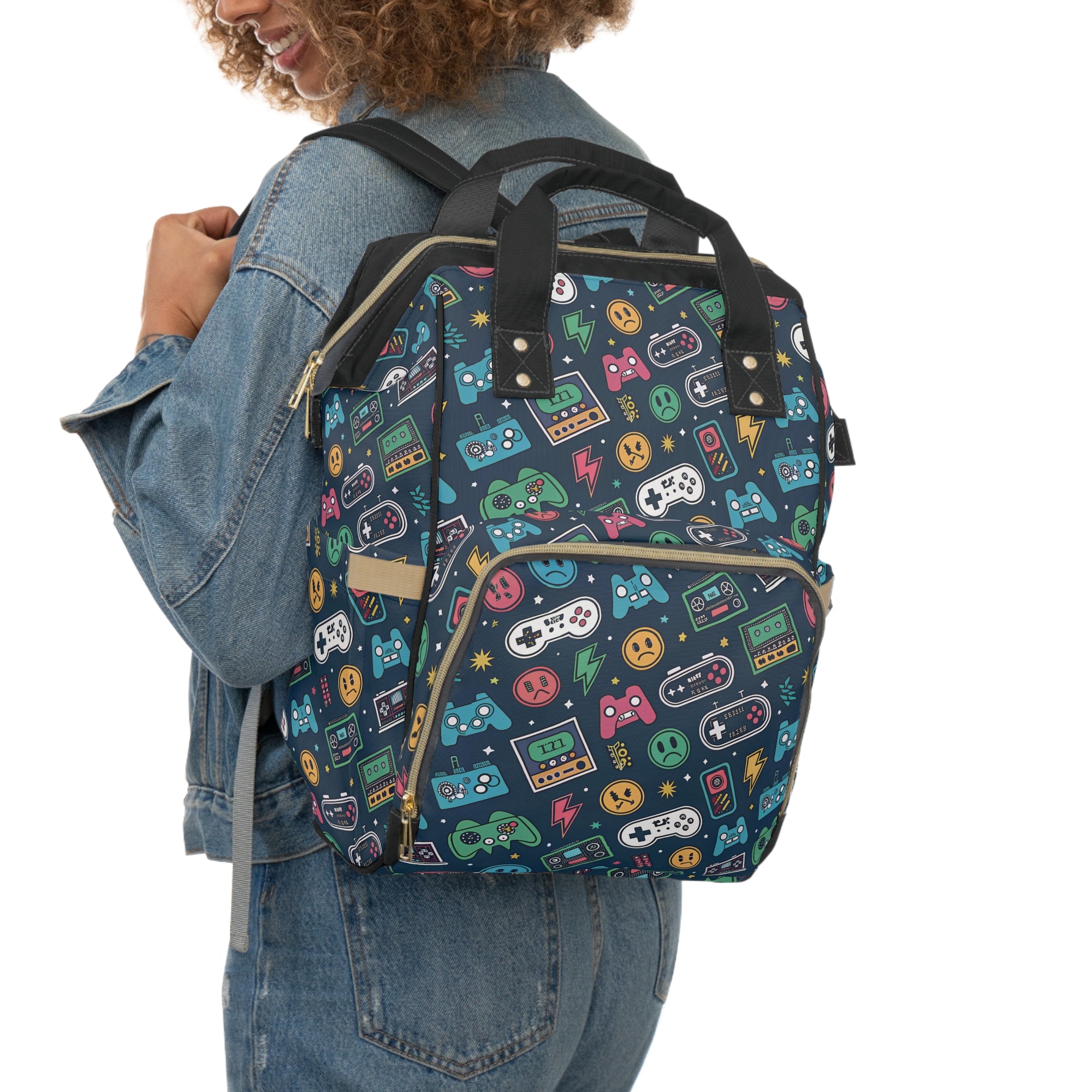 Colorful Gamer Diaper Backpack - Stylish & Functional Baby Bag for Parents