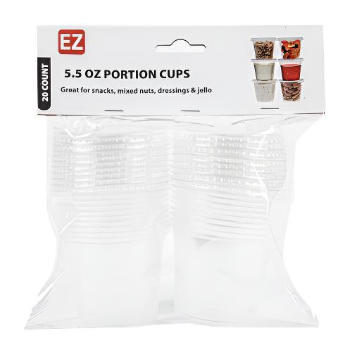 NEW WHOLESALE EZ PLASTIC PORTION CUPS CLEAR 5.5-OZ 20CT SOLD BY CASE