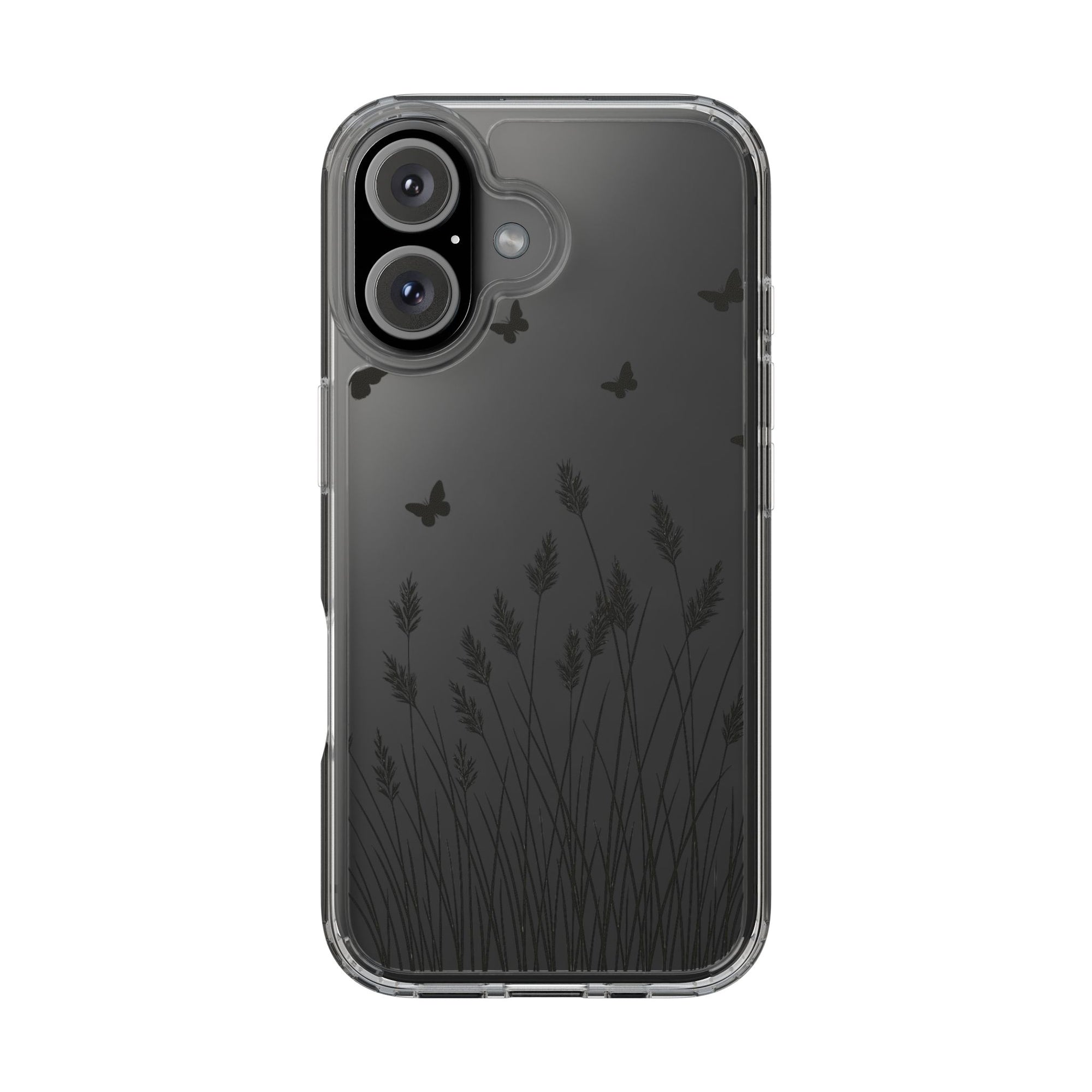 Stylish Clear Phone Case with Butterfly and Grass Design, Aesthetic Phone Cover, Nature-Inspired Gift, Transparent Case, Gift for Nature