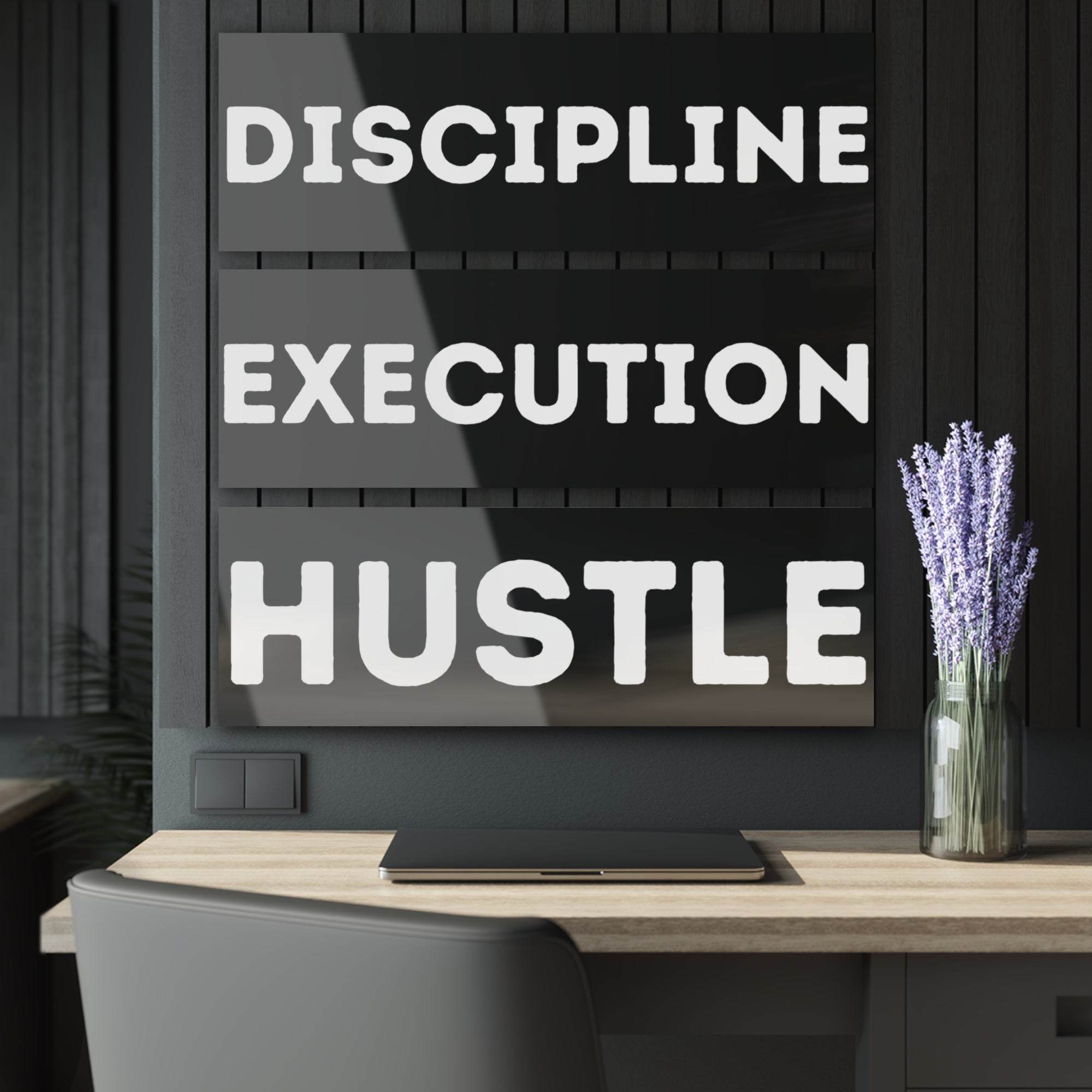 Motivational Acrylic Print Set - Discipline, Execution, Hustle Triptych Wall Art